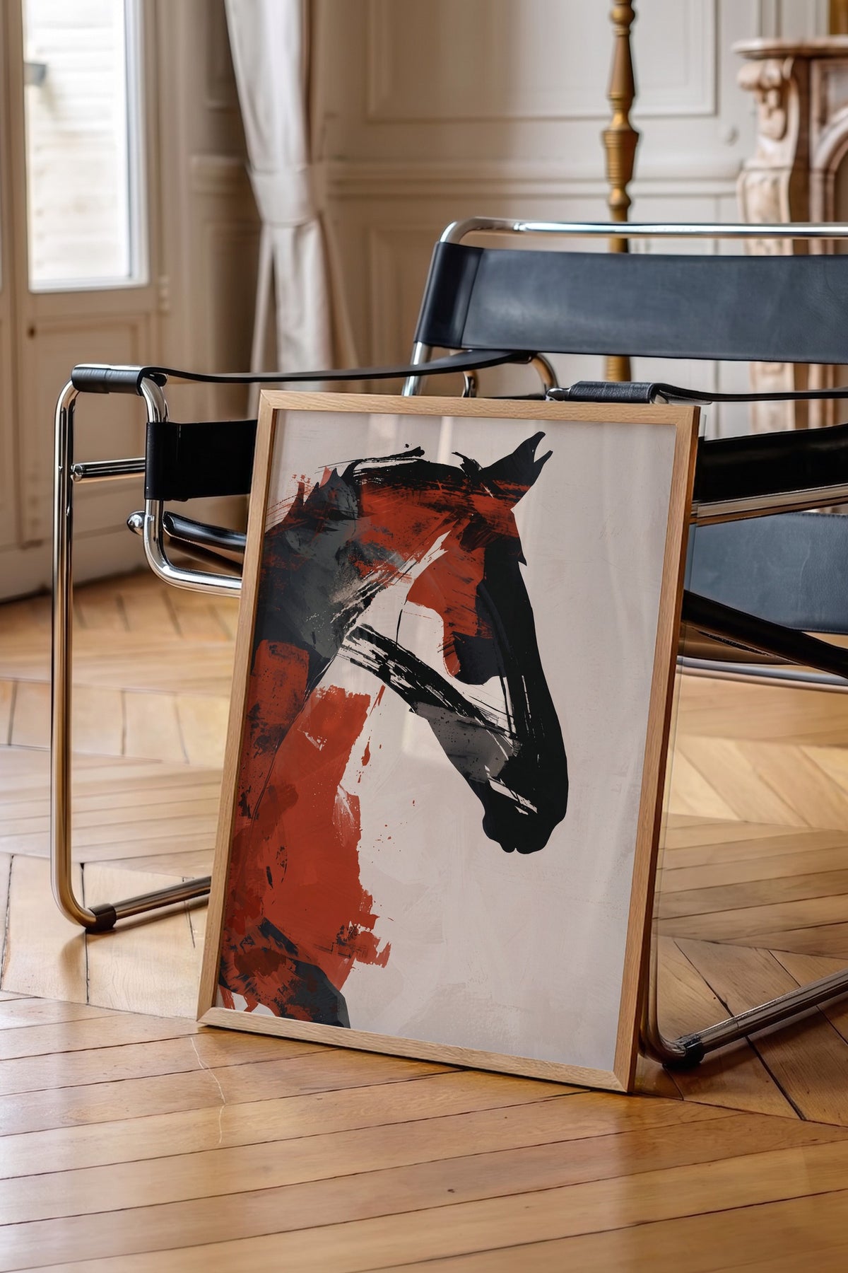 Soyut Fırça Darbeli At Portresi Poster – Ahşap Çerçeveli Tablo