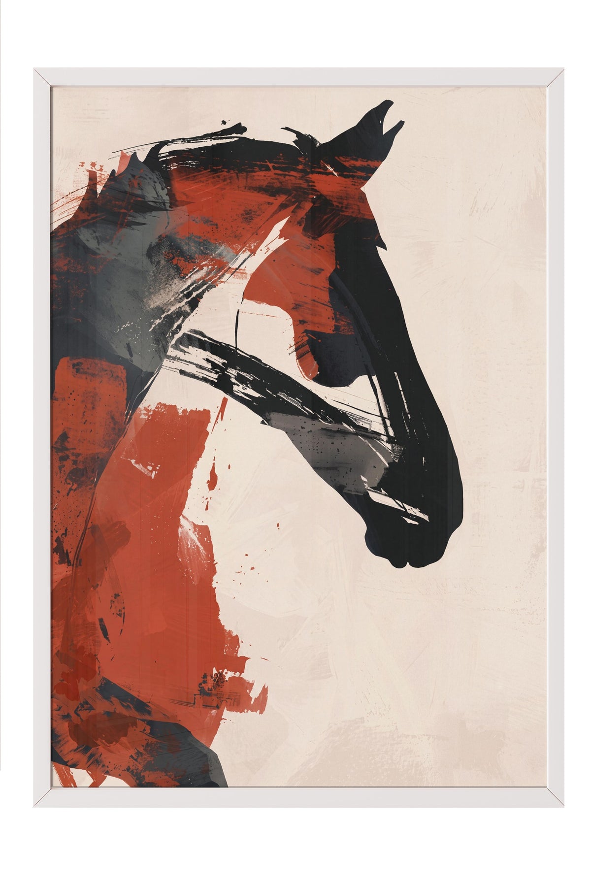 Soyut Fırça Darbeli At Portresi Poster – Beyaz Çerçeveli Tablo