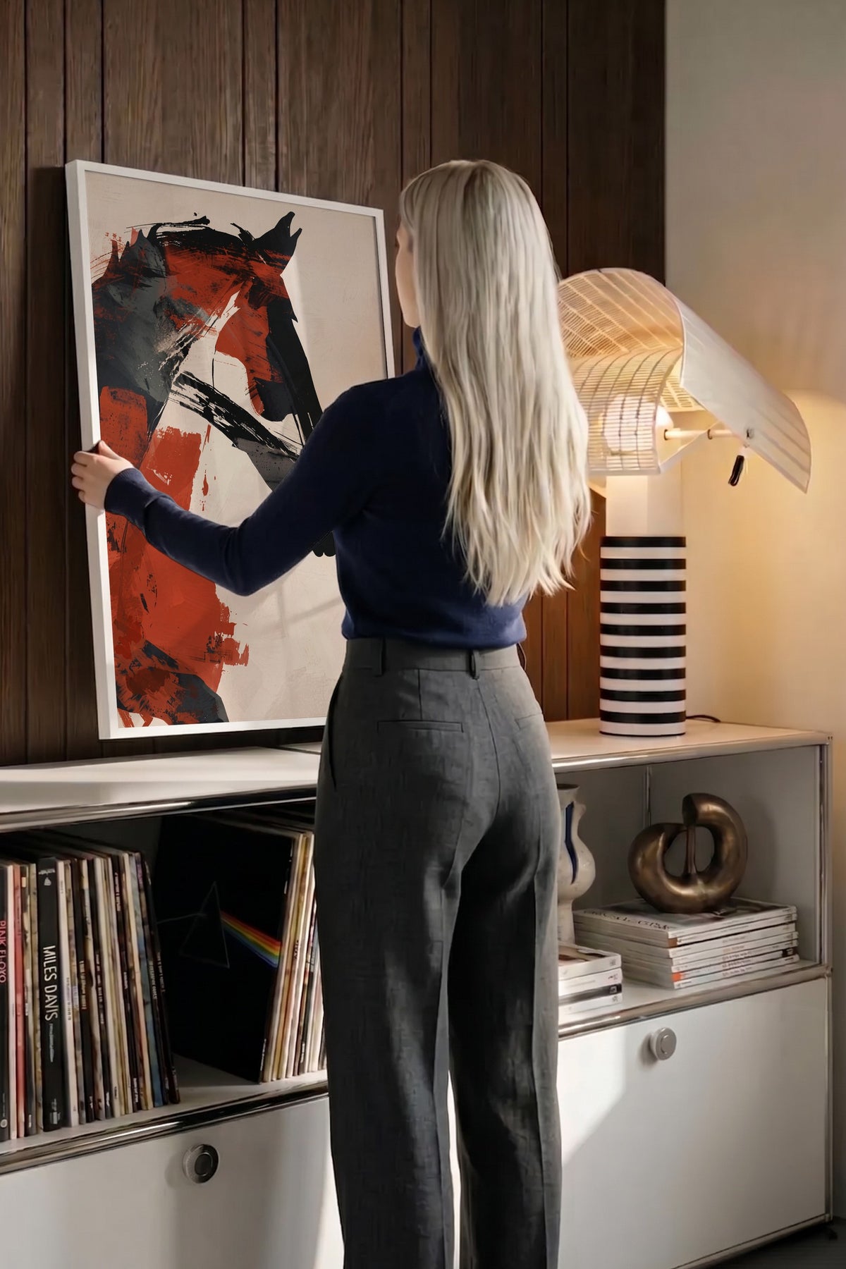 Soyut Fırça Darbeli At Portresi Poster – Beyaz Çerçeveli Tablo