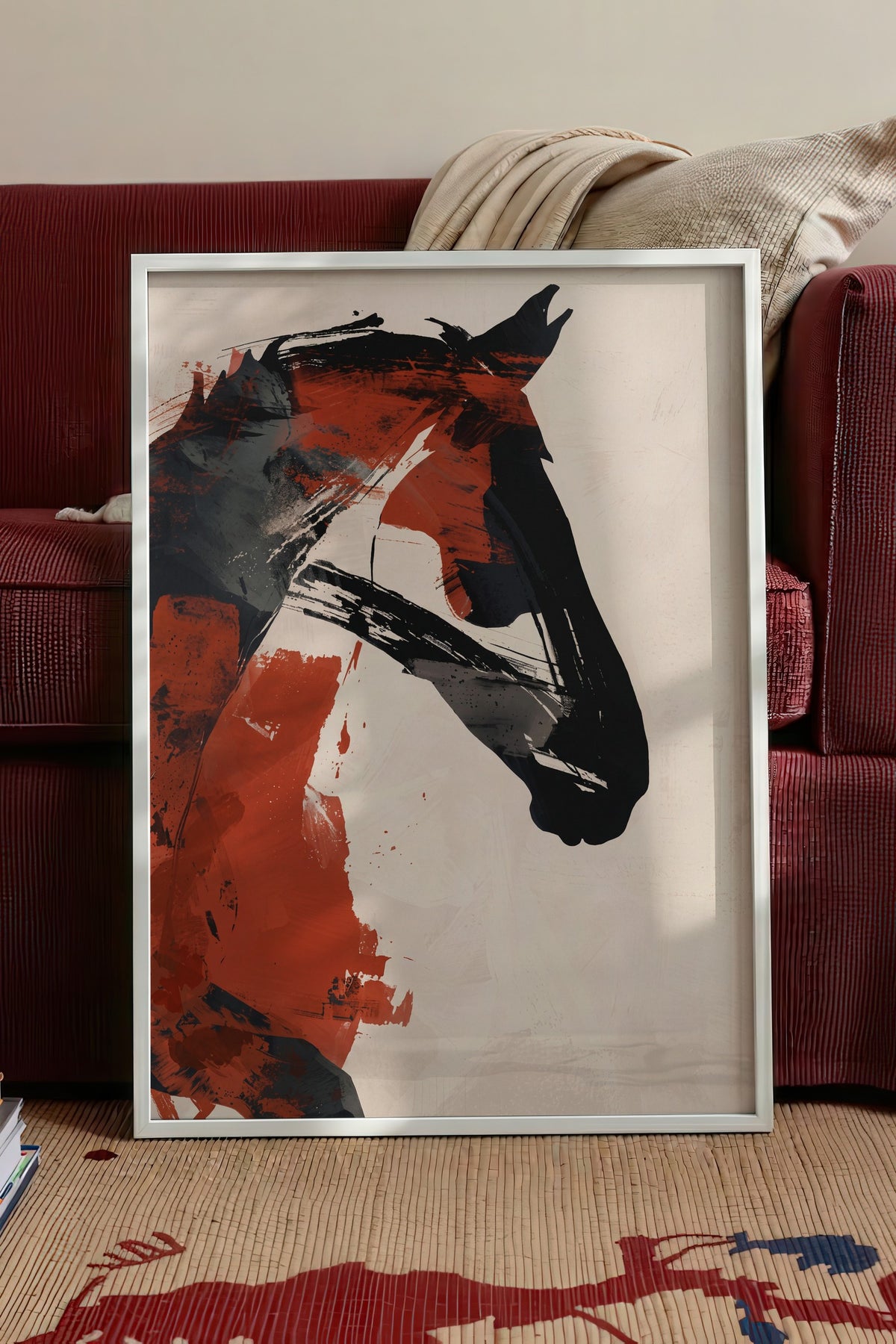 Soyut Fırça Darbeli At Portresi Poster – Beyaz Çerçeveli Tablo