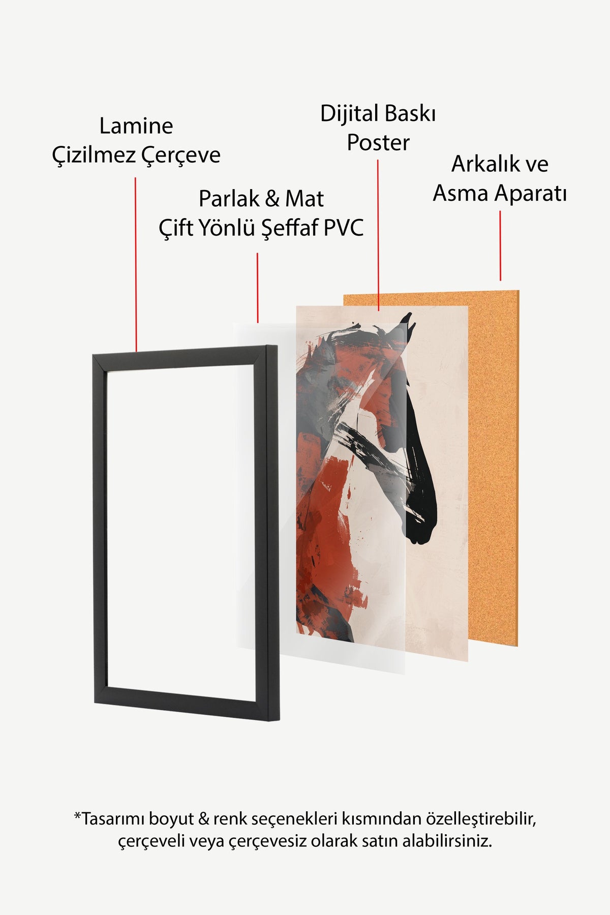 Soyut Fırça Darbeli At Portresi Poster – Siyah Çerçeveli Tablo