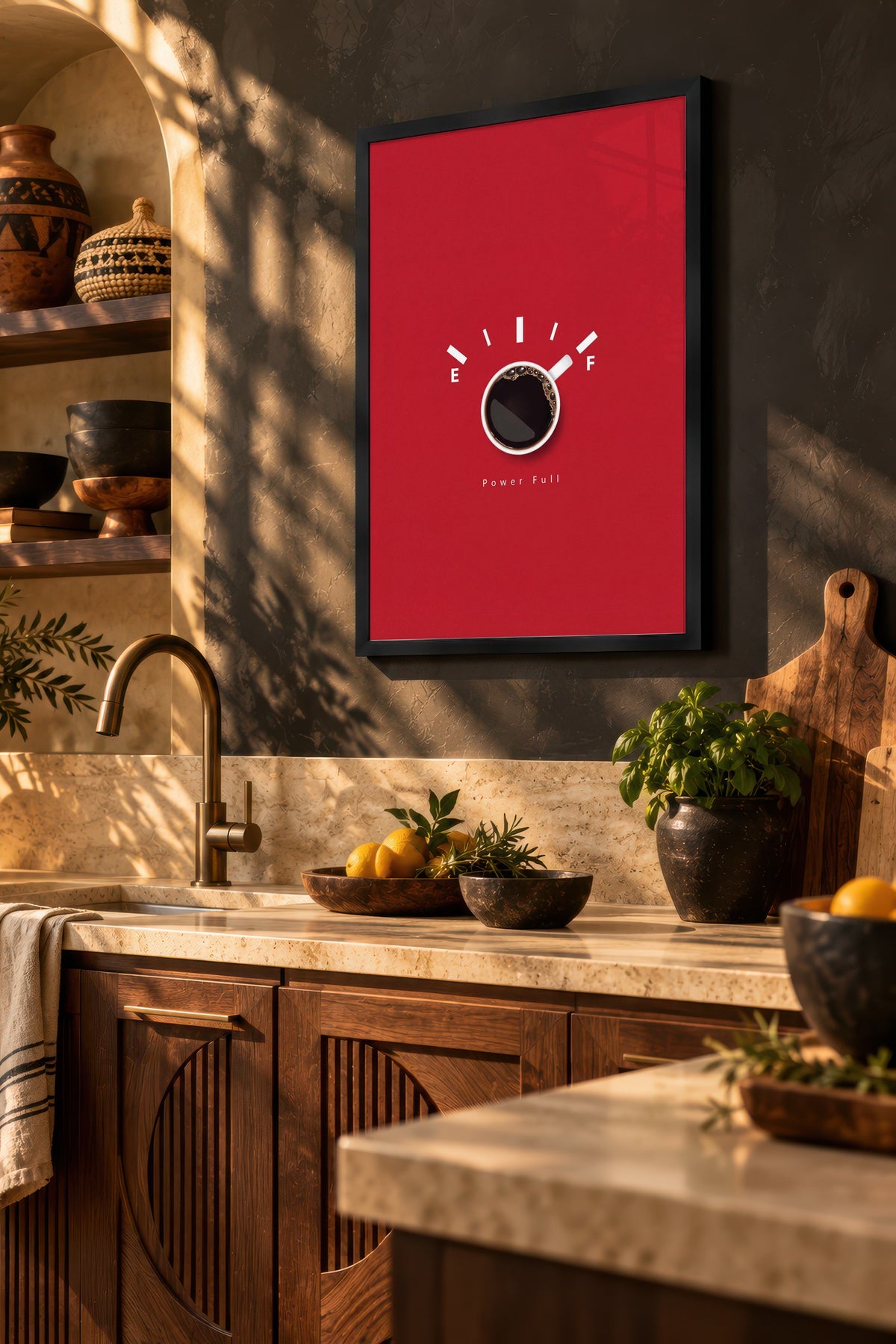 Yakıt Göstergeli Kahve Fincanı Poster – Siyah Çerçeveli Tablo