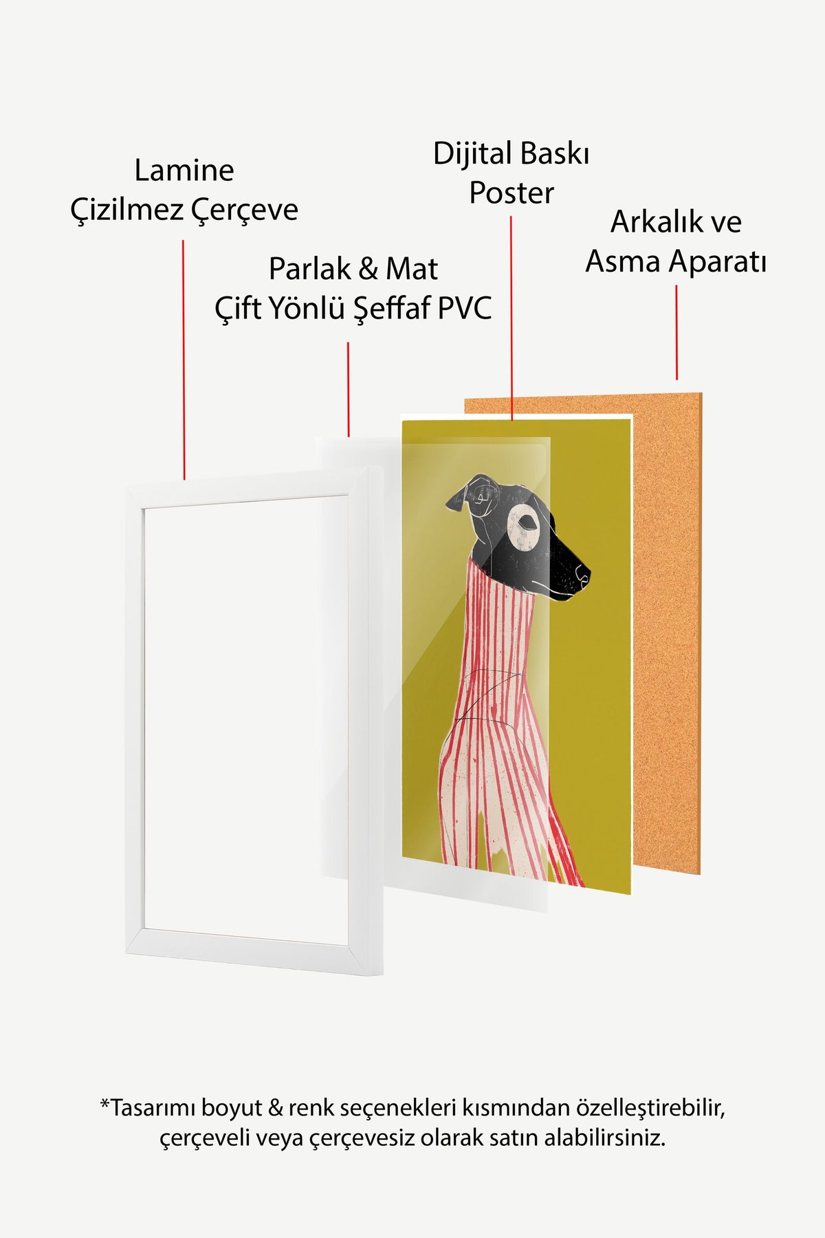 Çizgili Zarafet Köpek Portresi Poster – Beyaz Çerçeveli Tablo