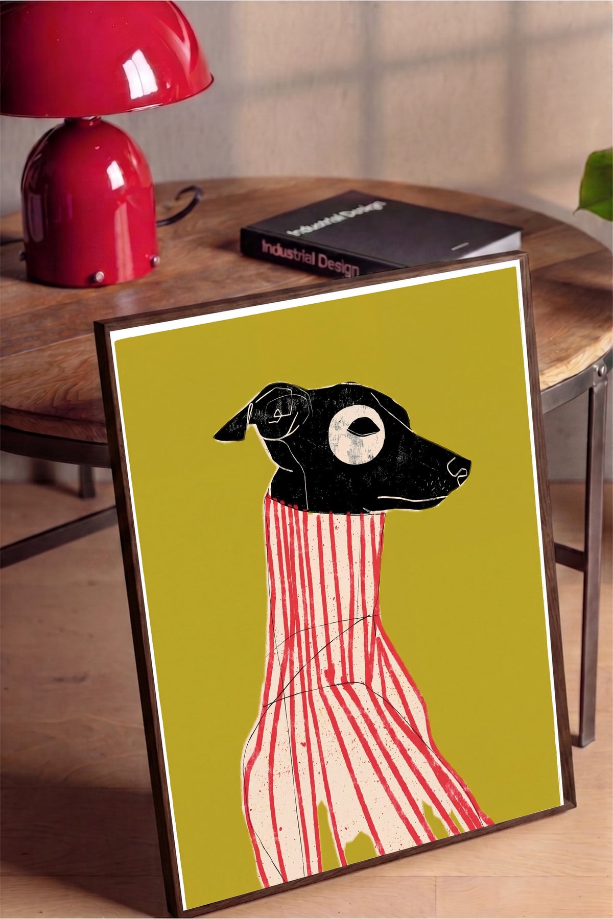 Çizgili Zarafet Köpek Portresi Poster – Kahverengi Çerçeveli Tablo