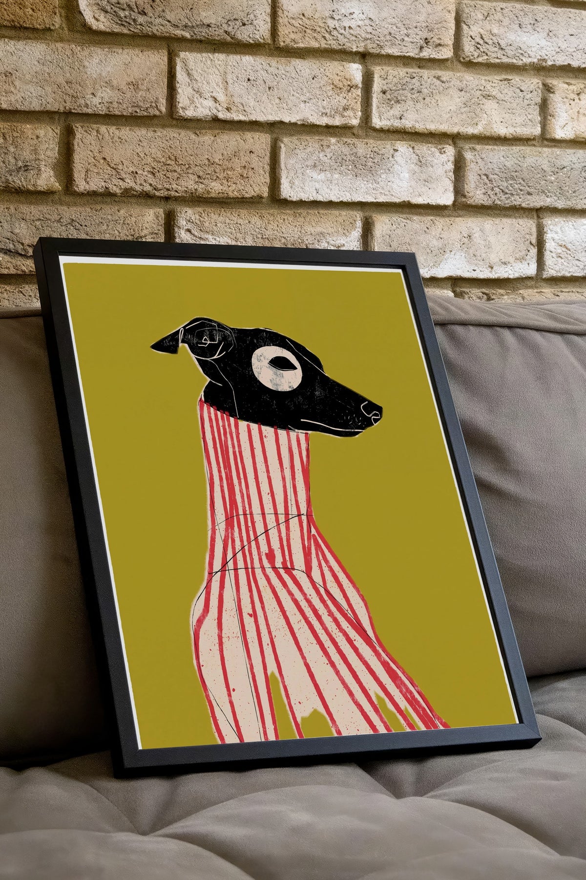 Çizgili Zarafet Köpek Portresi Poster – Siyah Çerçeveli Tablo