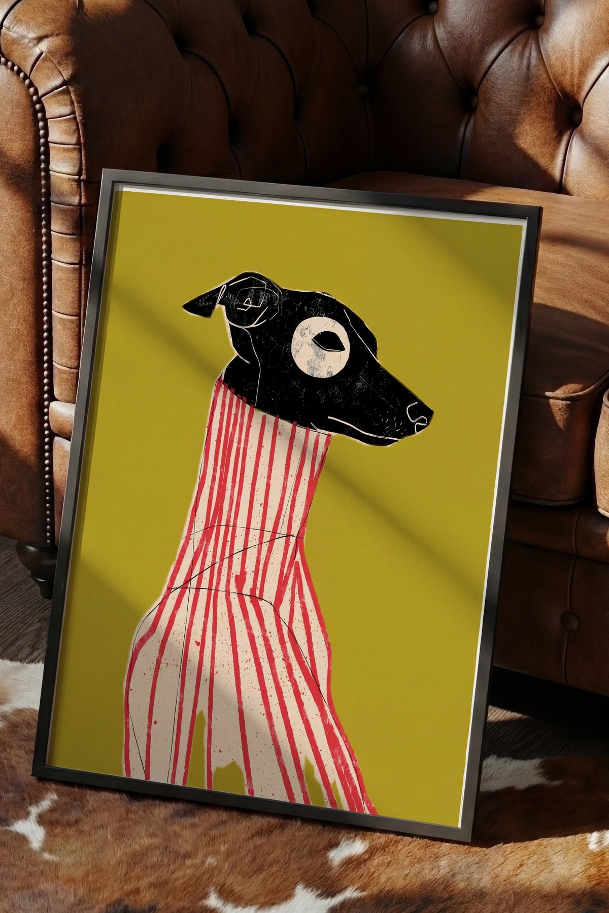 Çizgili Zarafet Köpek Portresi Poster – Siyah Çerçeveli Tablo