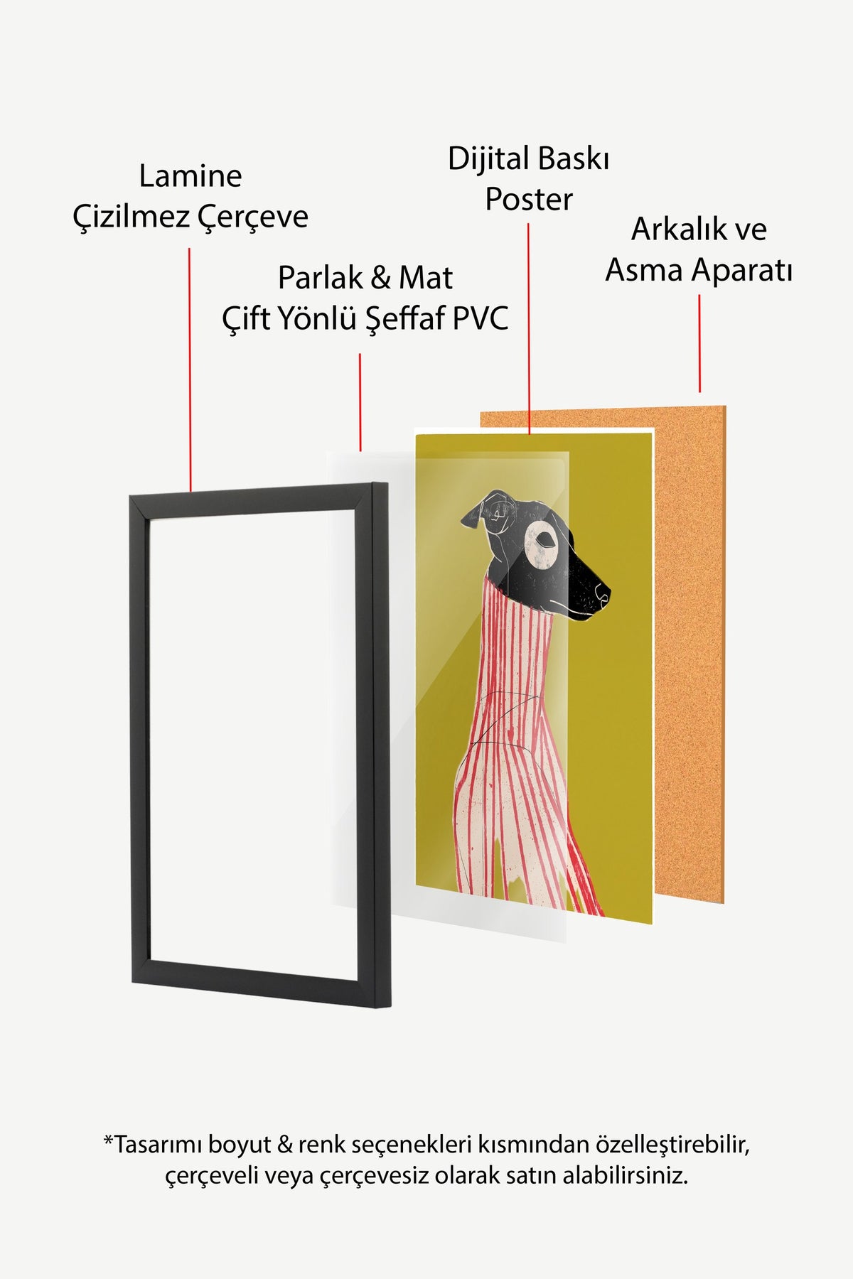 Çizgili Zarafet Köpek Portresi Poster – Siyah Çerçeveli Tablo