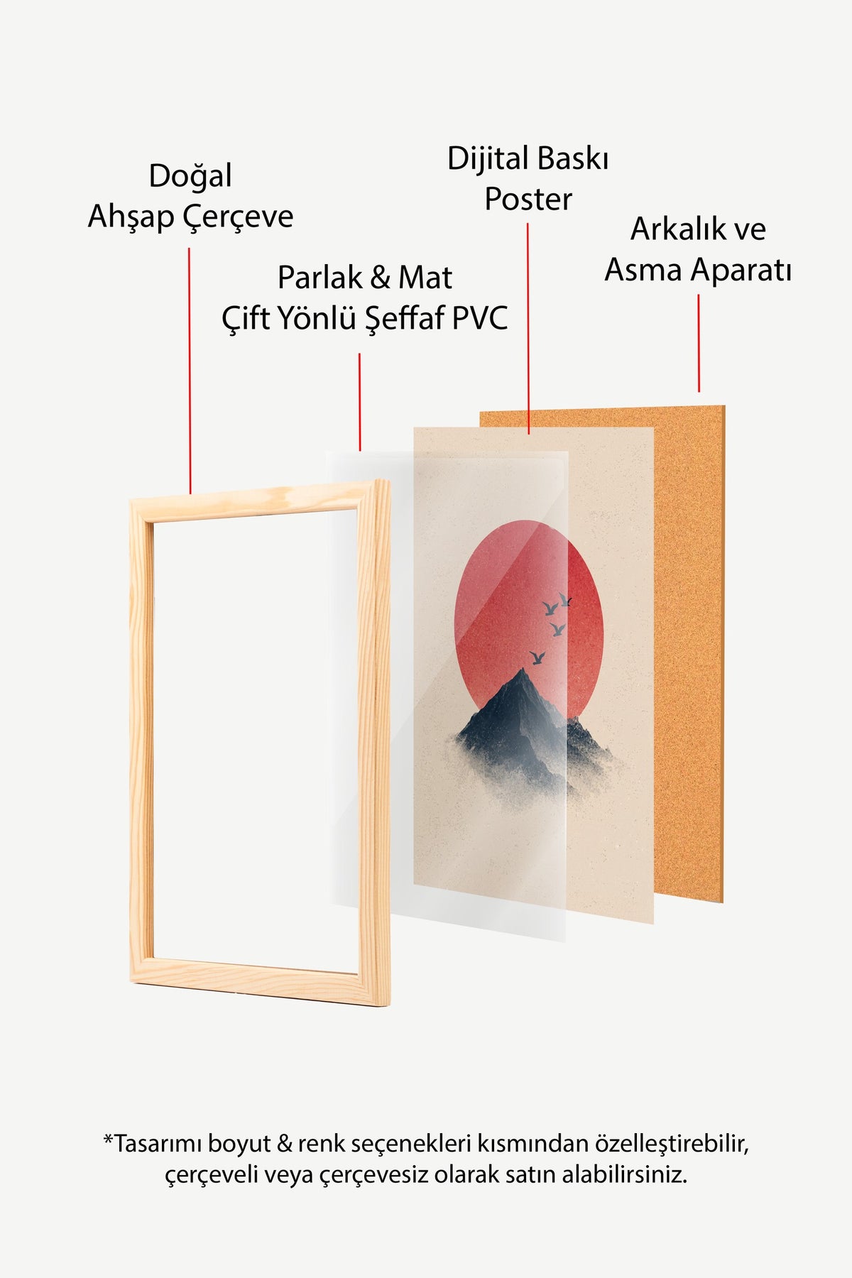 Kızıl Güneşli Dağ Manzarası Poster – Ahşap Çerçeveli Tablo