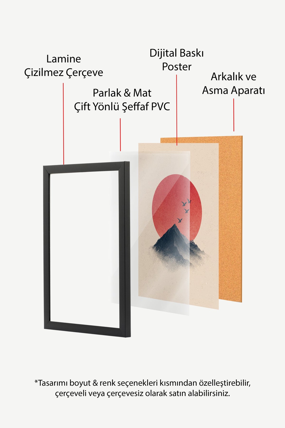 Kızıl Güneşli Dağ Manzarası Poster – Siyah Çerçeveli Tablo