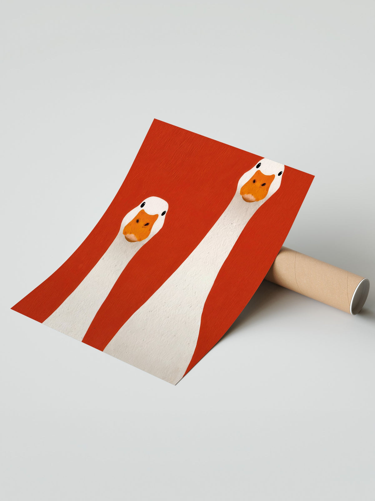 Kırmızı Zeminde Kazlar Çerçevesiz Poster