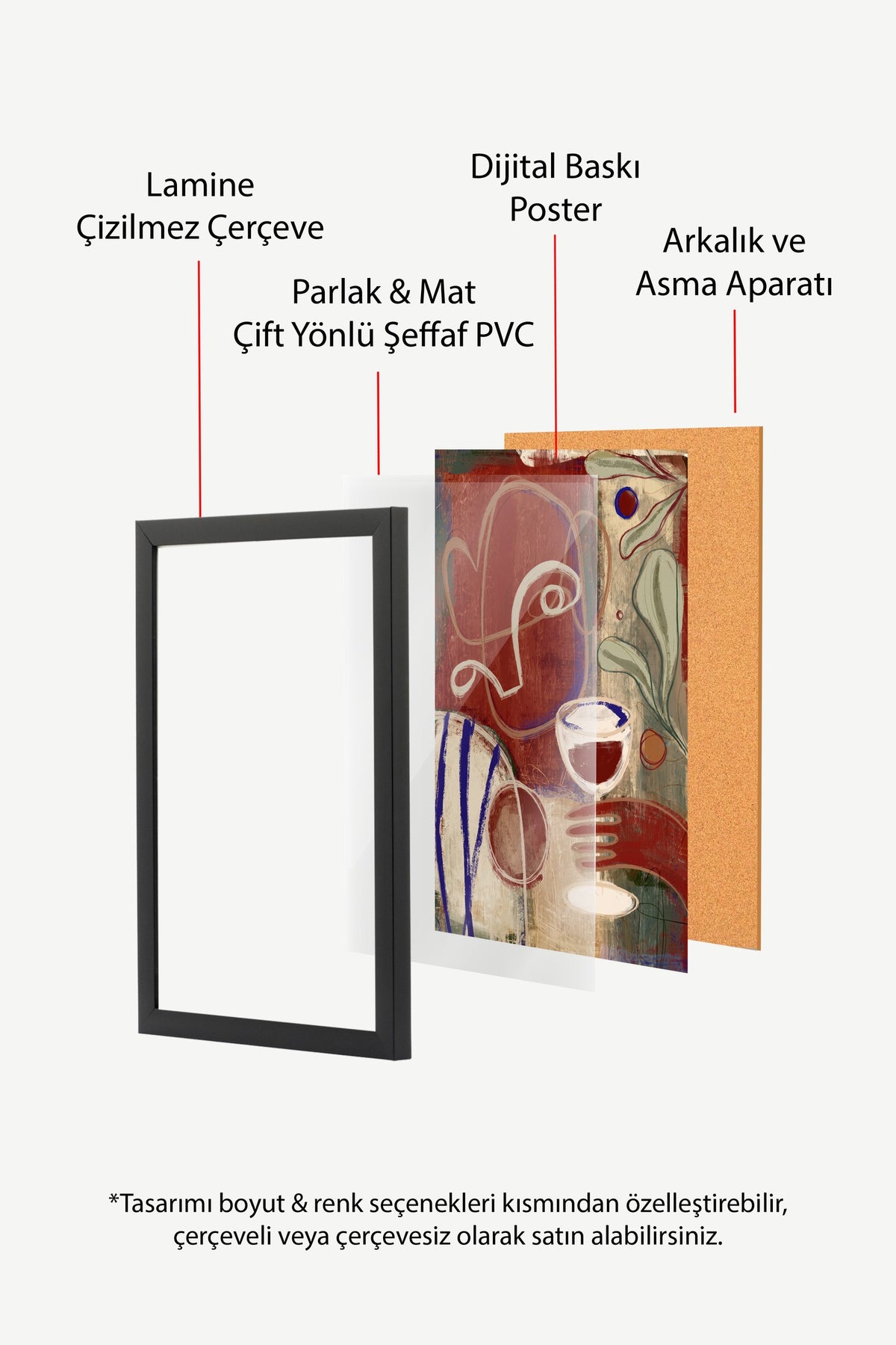 Soyut Yüz ve Şarap Kadehi Poster – Siyah Çerçeveli Tablo