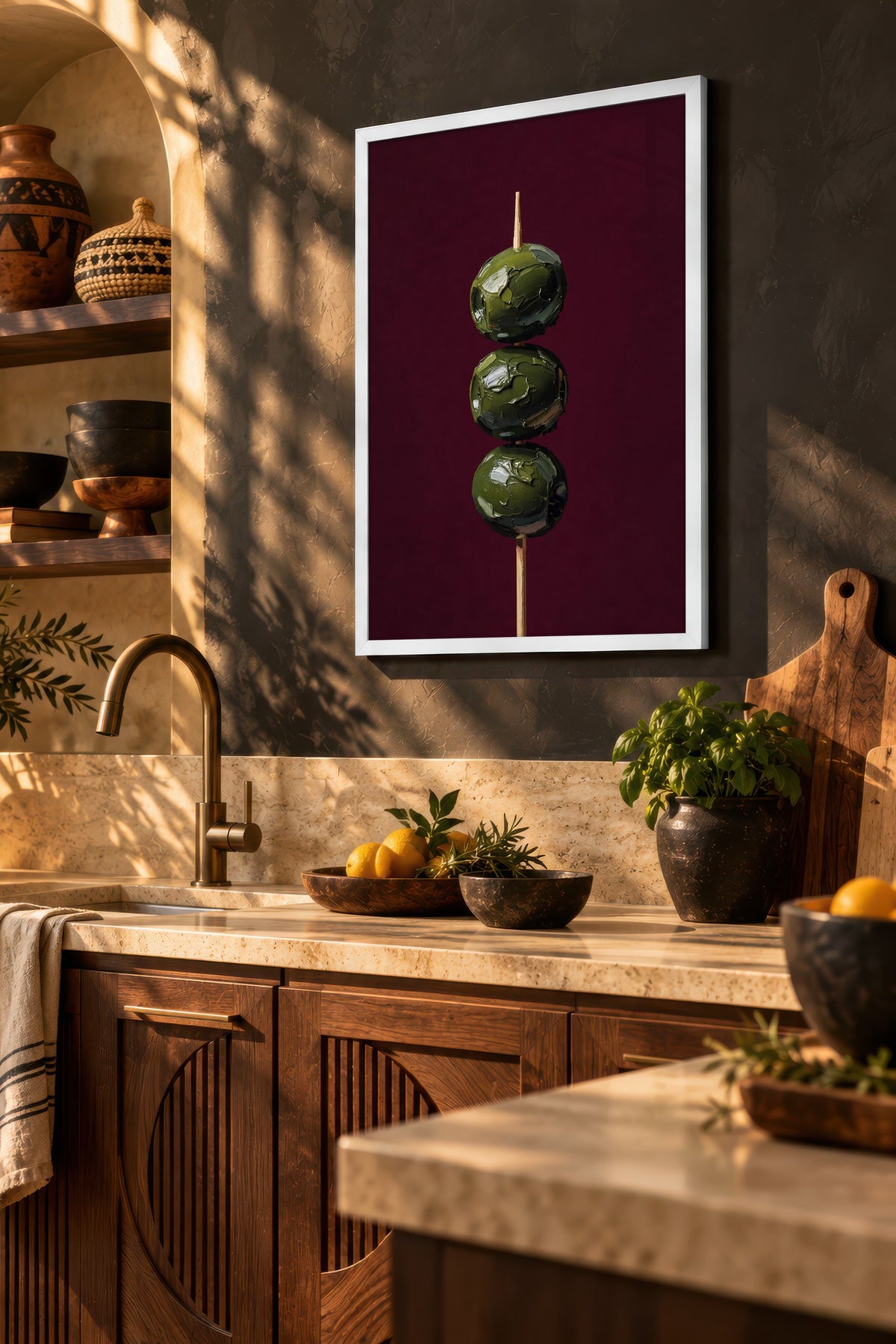 Yeşil Zeytinler Şişte Poster – Beyaz Çerçeveli Tablo