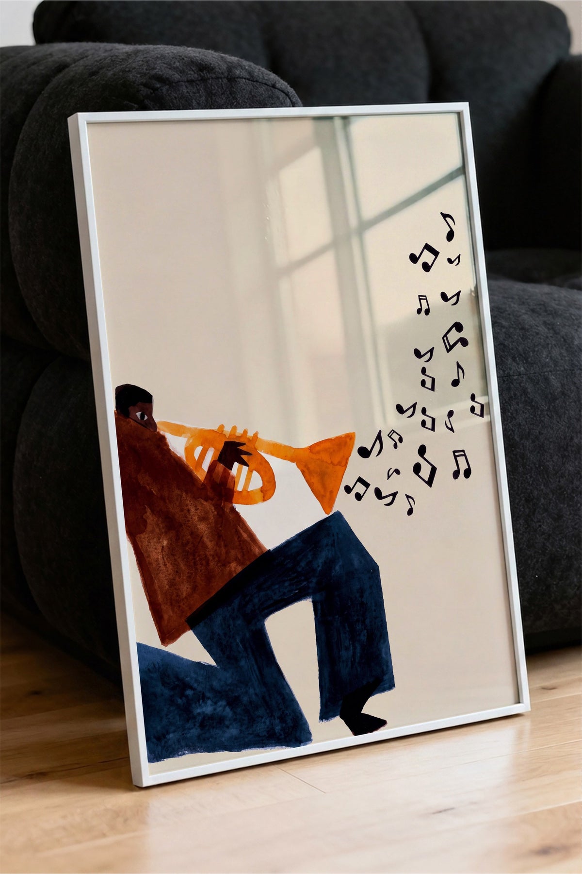 Trompet çalan figür Poster – Beyaz Çerçeveli Tablo