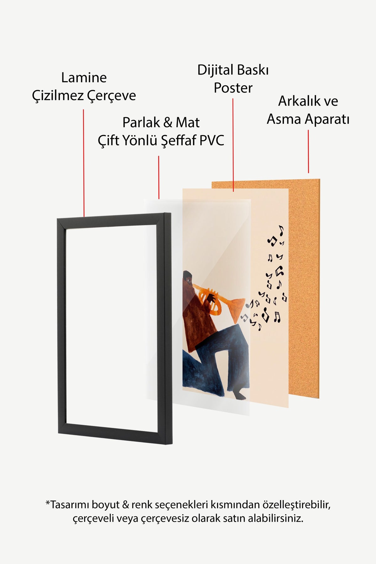 Trompet çalan figür Poster – Siyah Çerçeveli Tablo