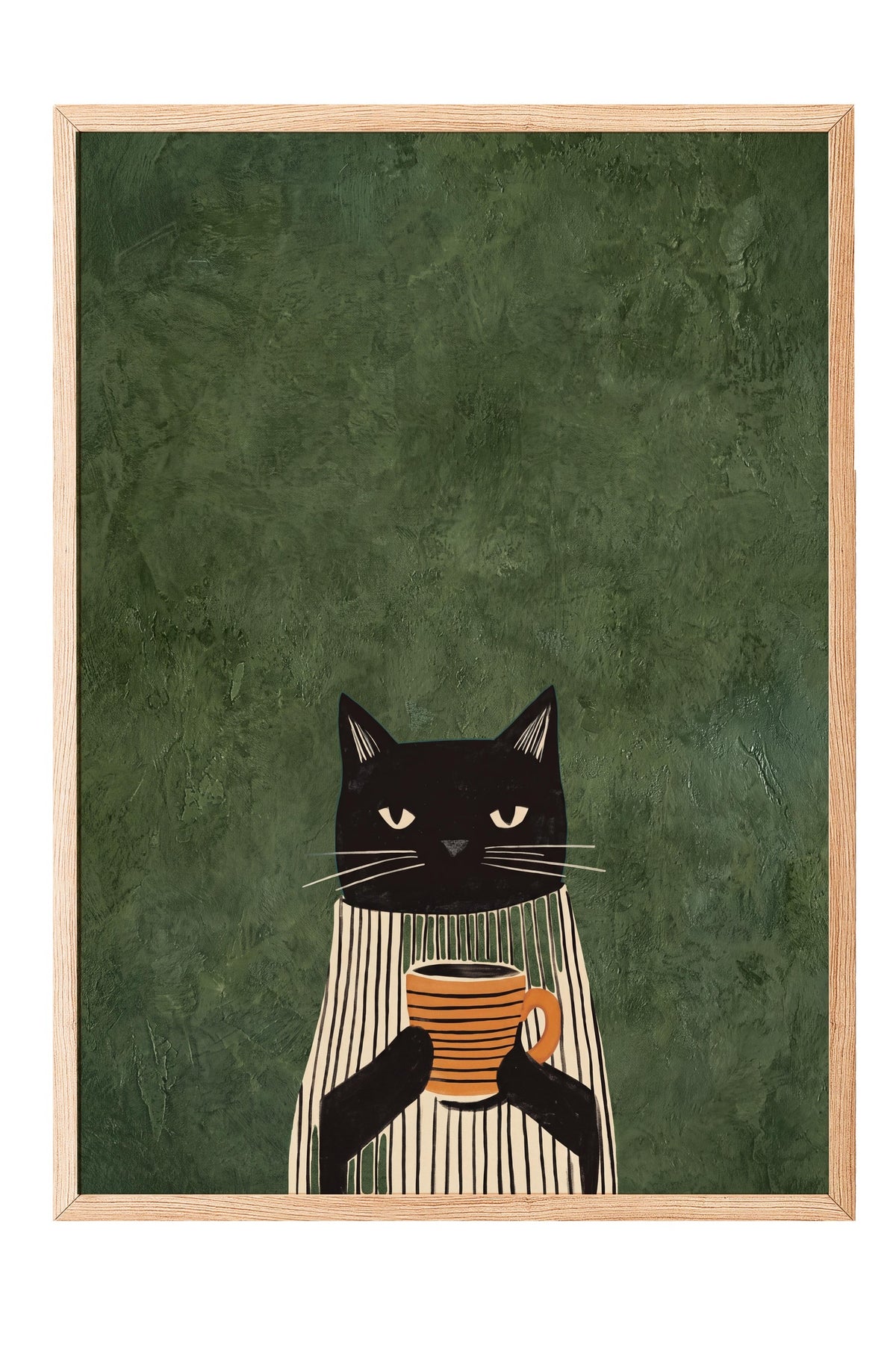 Kahve Tutan Kedi Poster – Ahşap Çerçeveli Tablo