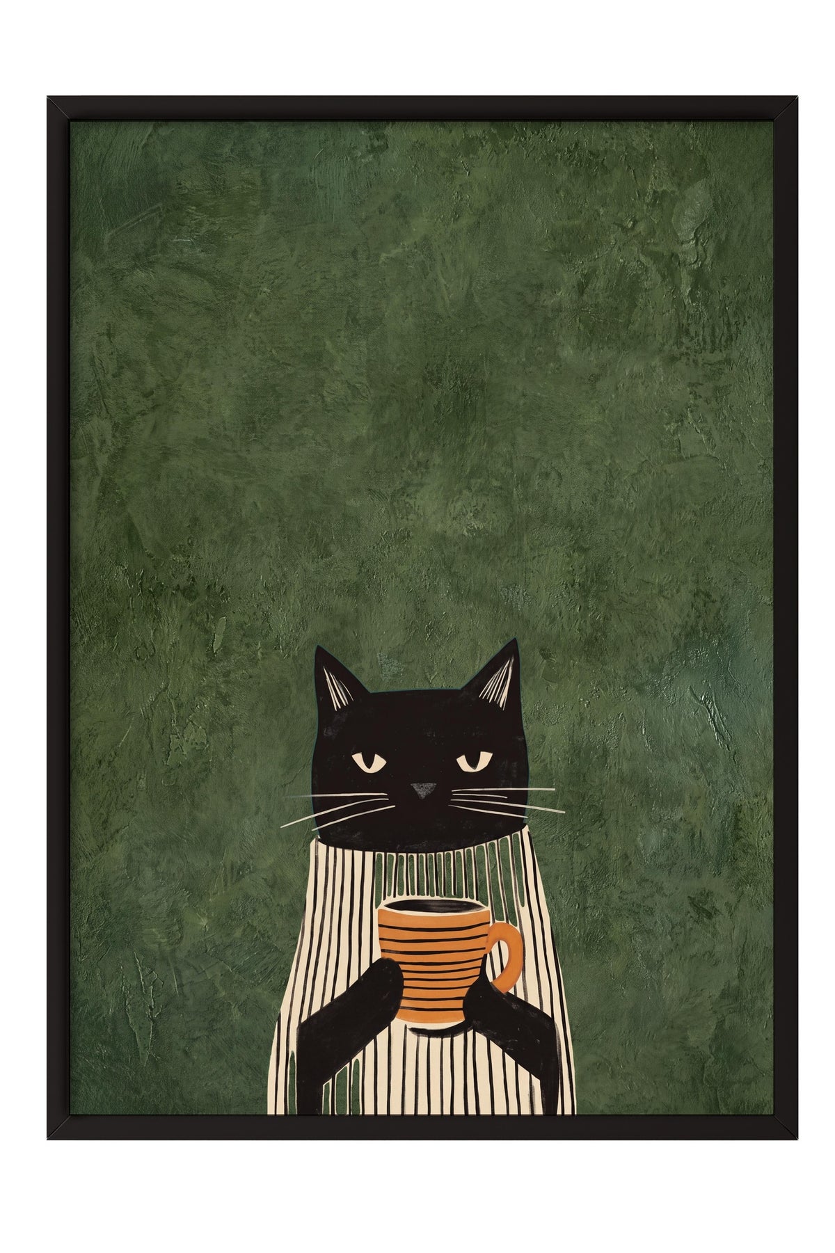 Kahve Tutan Kedi Poster – Siyah Çerçeveli Tablo