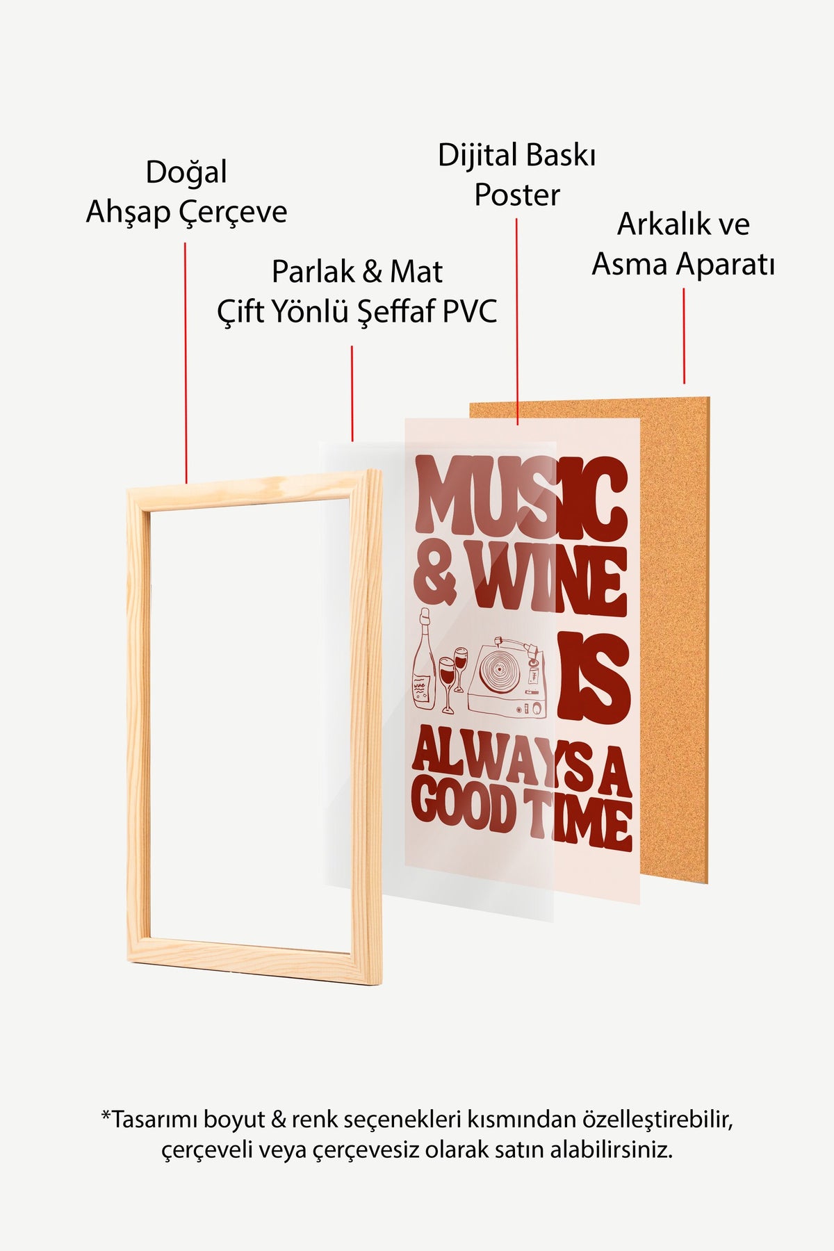 MUSIC & WINE IS ALWAYS A GOOD TIME Poster – Ahşap Çerçeveli Tablo