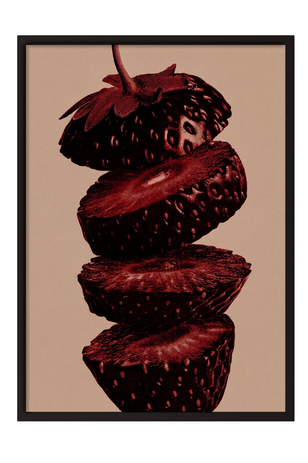 Asimetrik Kesilmiş Çilekler Poster – Siyah Çerçeveli Tablo