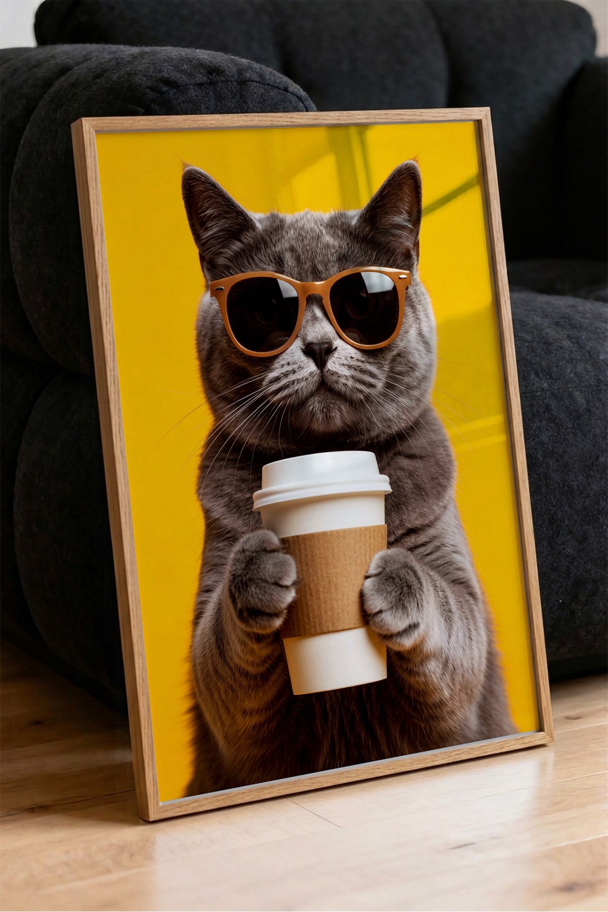 Gözlük Takan Kedi Poster – Ahşap Çerçeveli Tablo