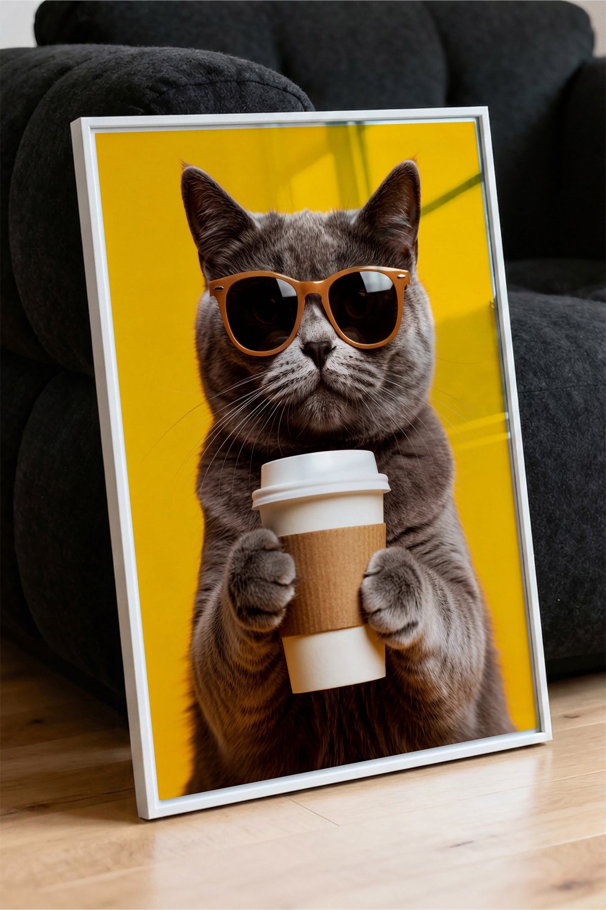 Gözlük Takan Kedi Poster – Beyaz Çerçeveli Tablo