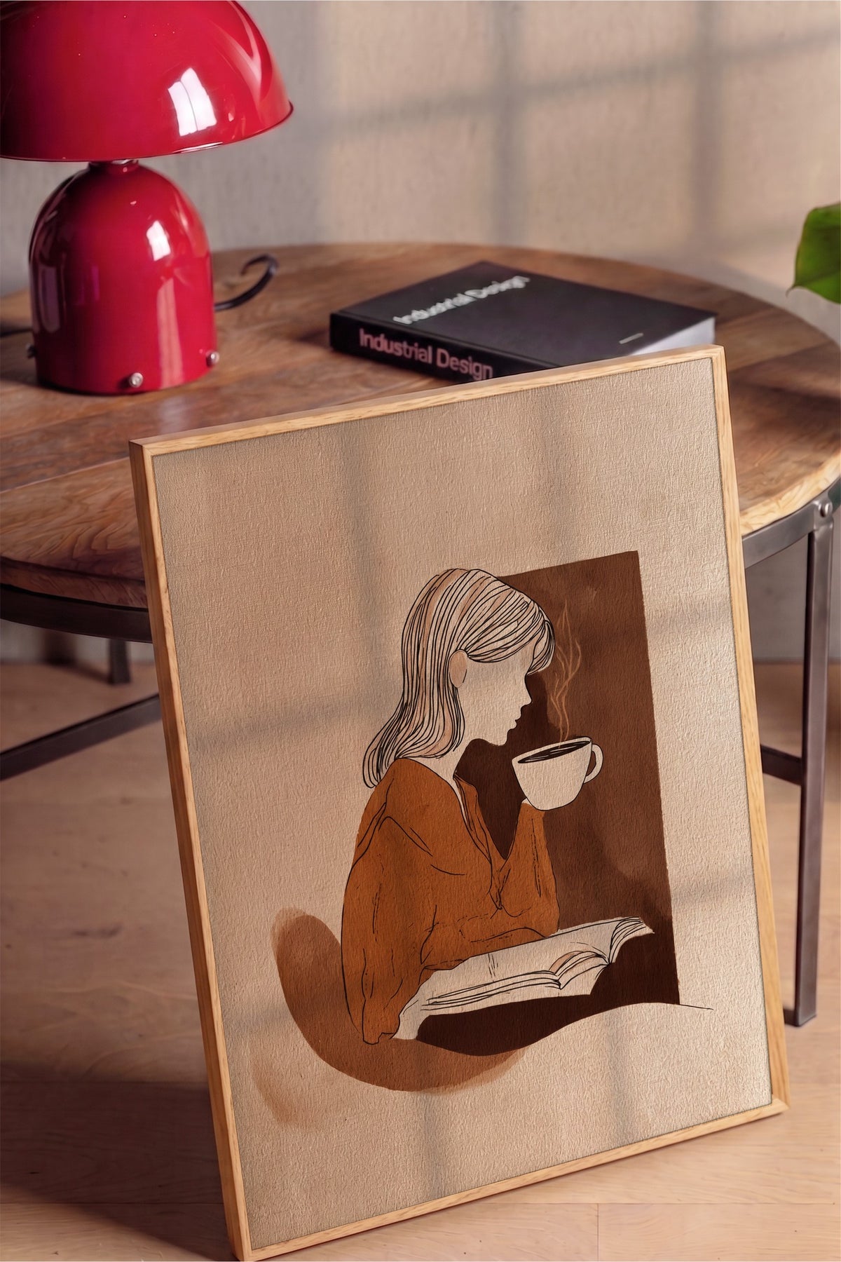 Kitap Okuyan Kadın ve Kahve Poster – Ahşap Çerçeveli Tablo