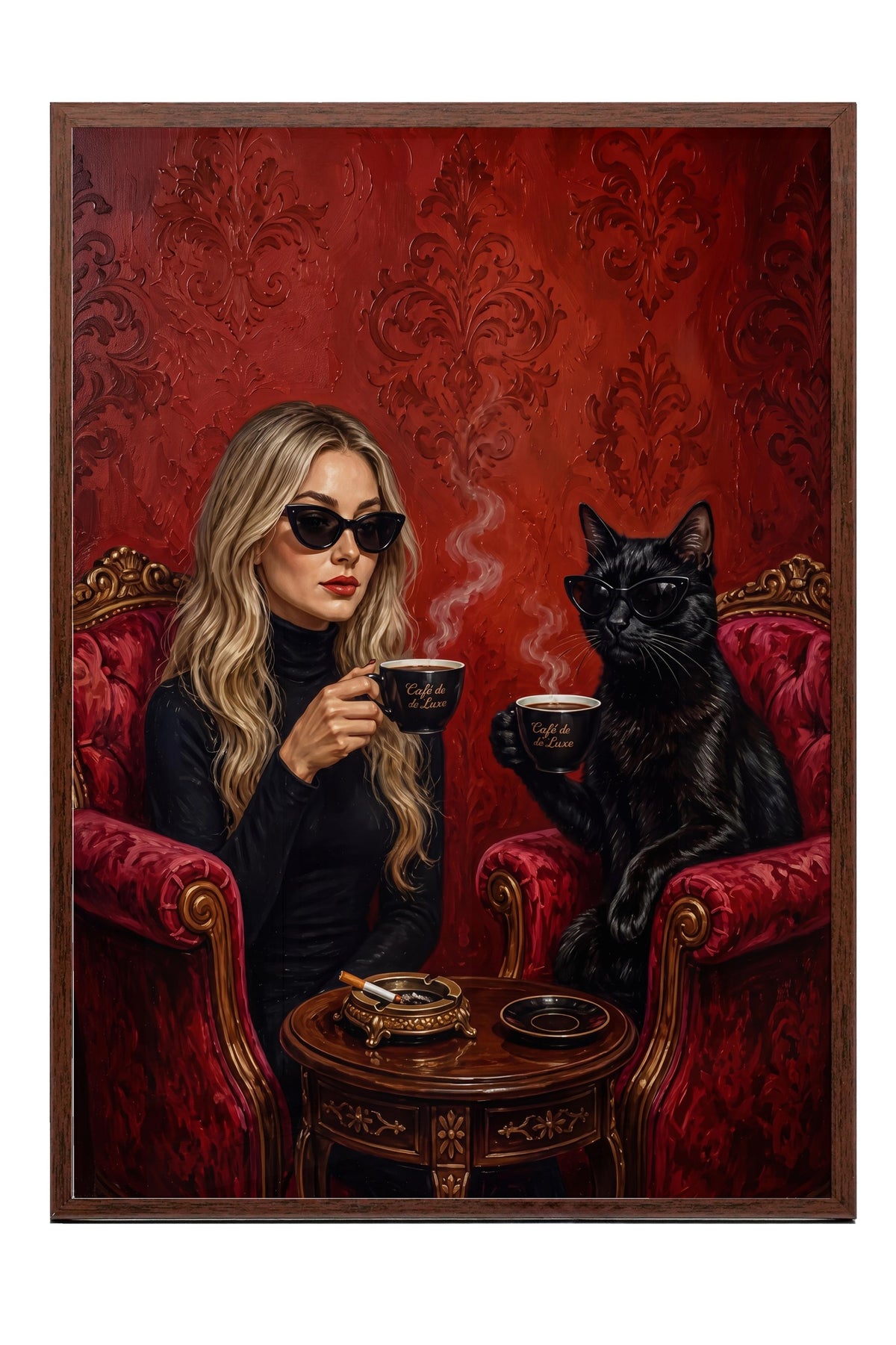 Kahve Sohbeti Poster – Kahverengi Çerçeveli Tablo