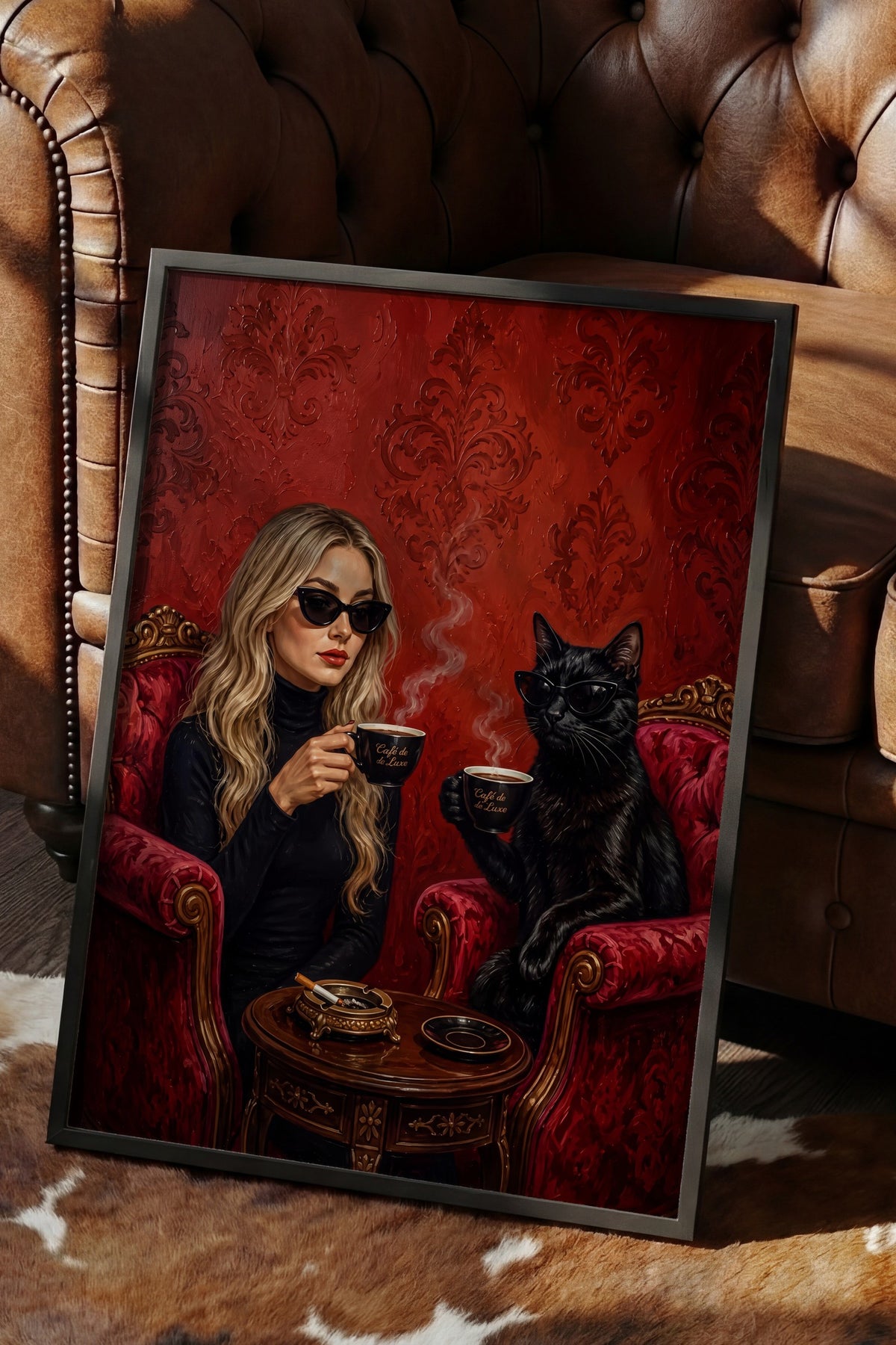 Kahve Sohbeti Poster – Siyah Çerçeveli Tablo