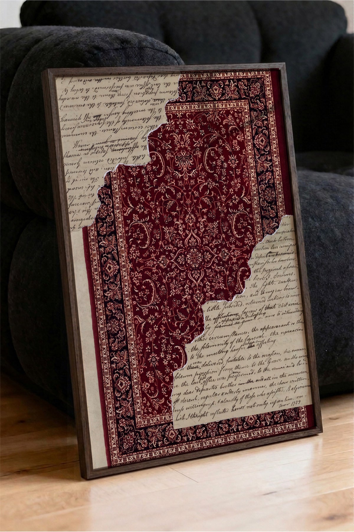 Desenli kolaj illüstrasyonu Poster – Kahverengi Çerçeveli Tablo