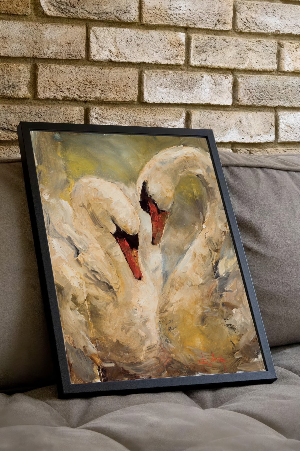 Kuğu Çiftleri Poster – Siyah Çerçeveli Tablo