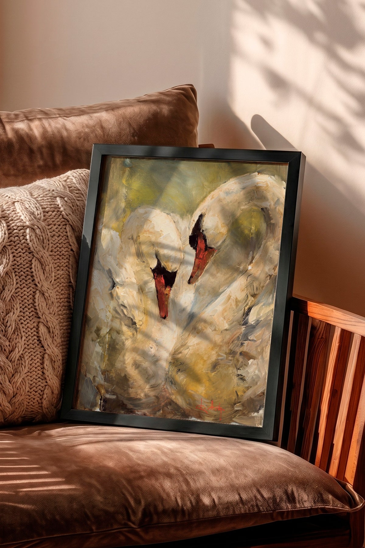 Kuğu Çiftleri Poster – Siyah Çerçeveli Tablo