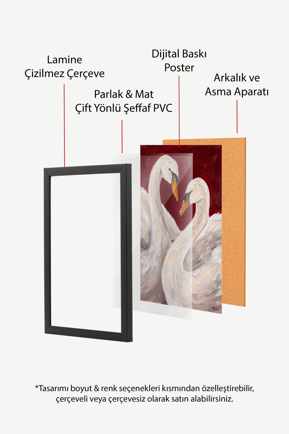 Aşk Kuğuları Poster – Siyah Çerçeveli Tablo