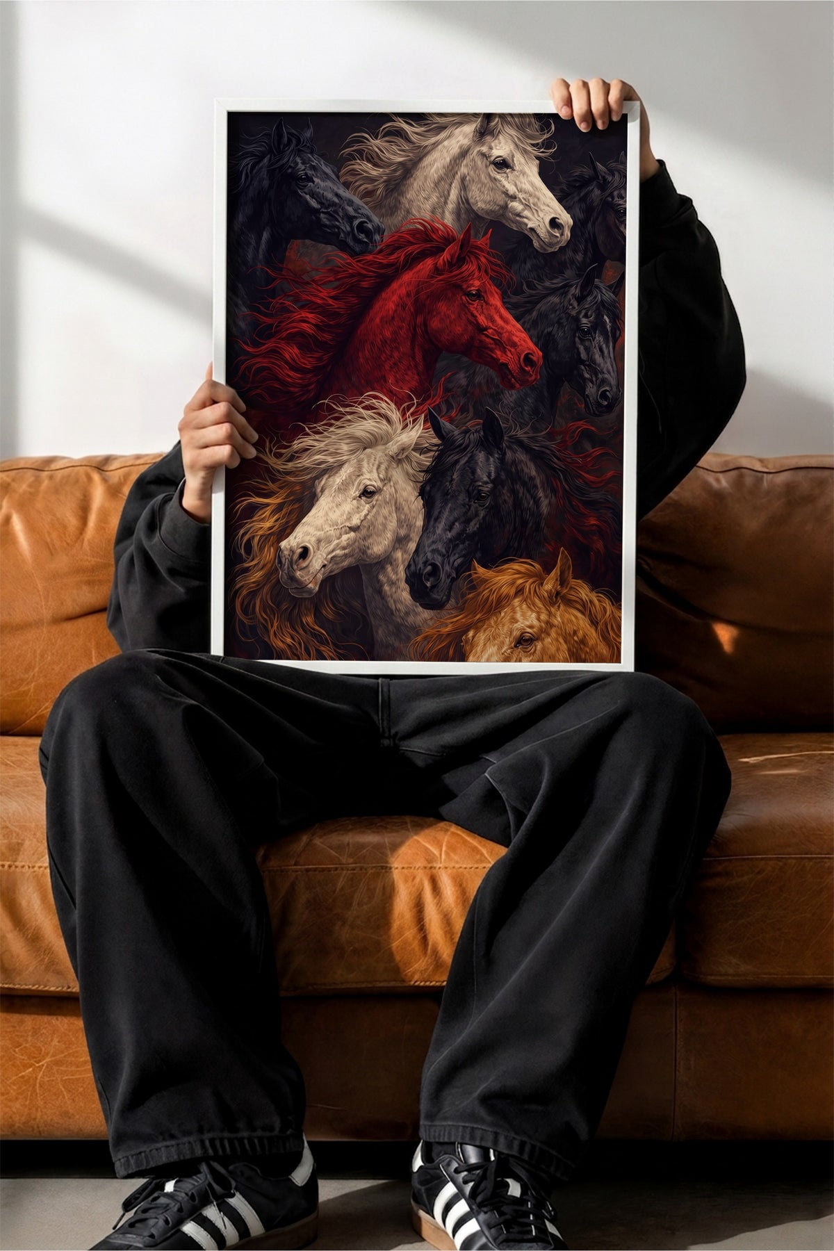Koşan Atlar Poster – Beyaz Çerçeveli Tablo