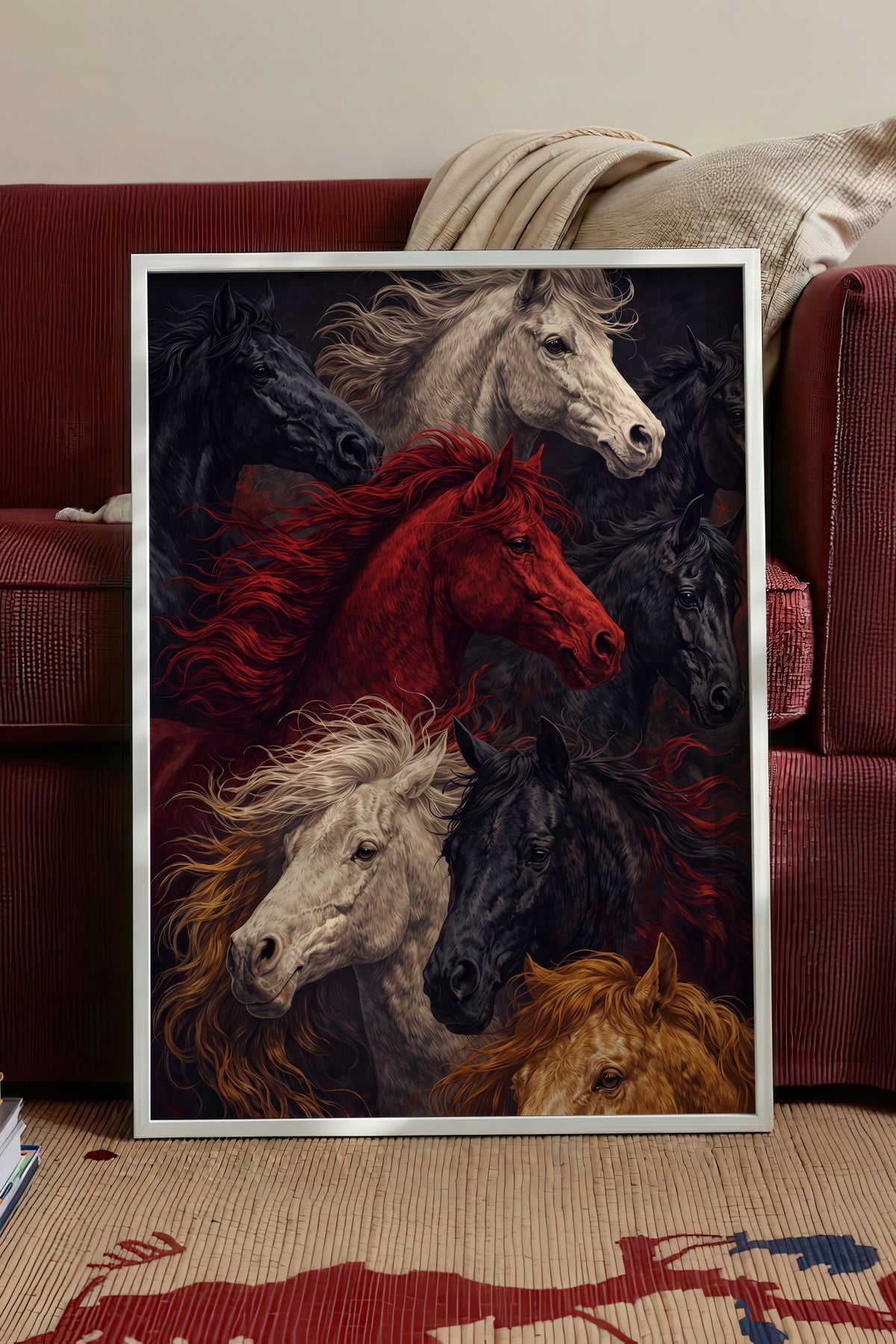 Koşan Atlar Poster – Beyaz Çerçeveli Tablo