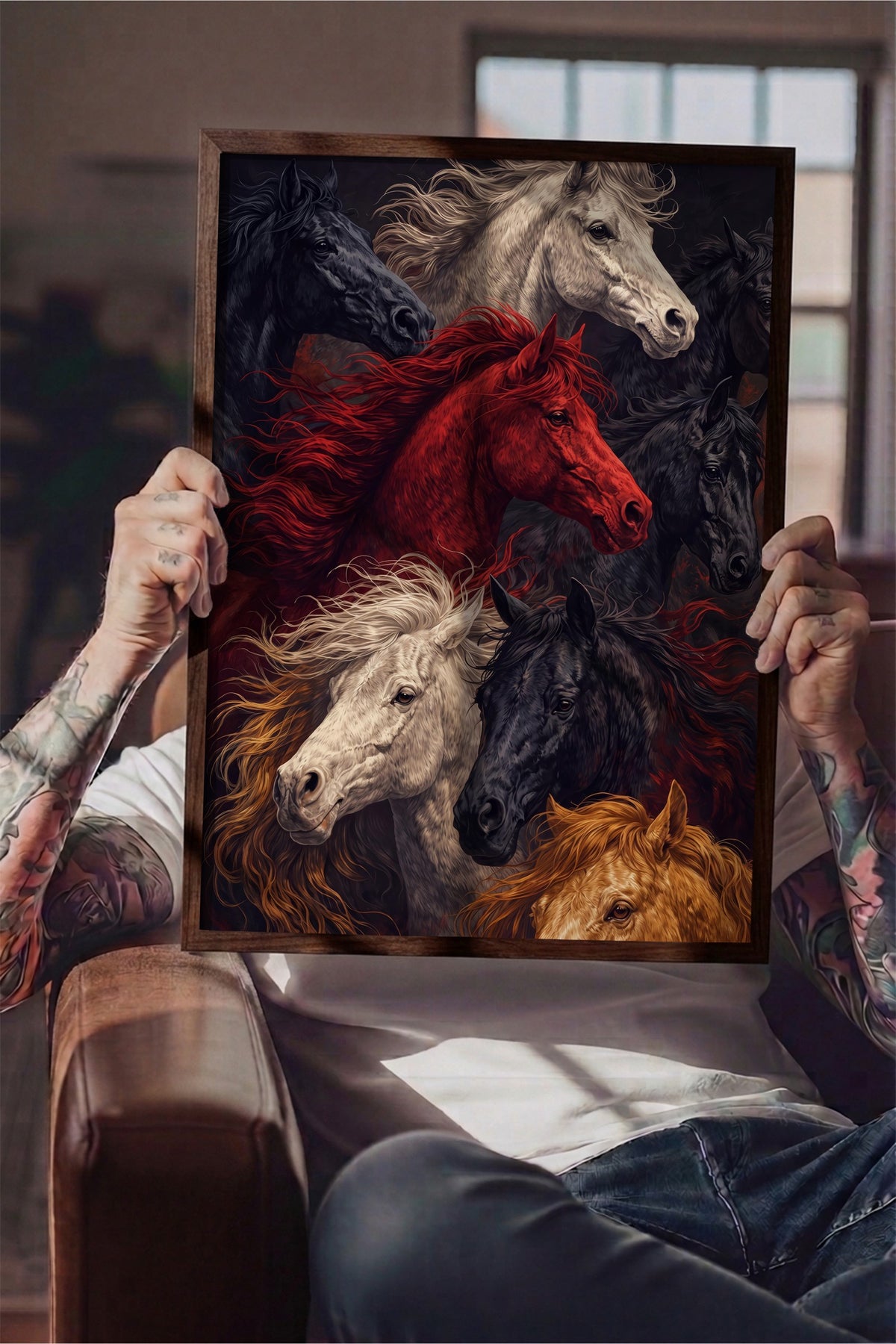 Koşan Atlar Poster – Kahverengi Çerçeveli Tablo