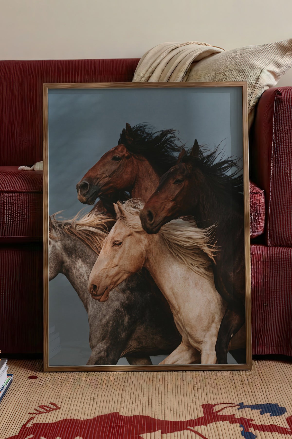 Koşan Atlar Poster – Kahverengi Çerçeveli Tablo