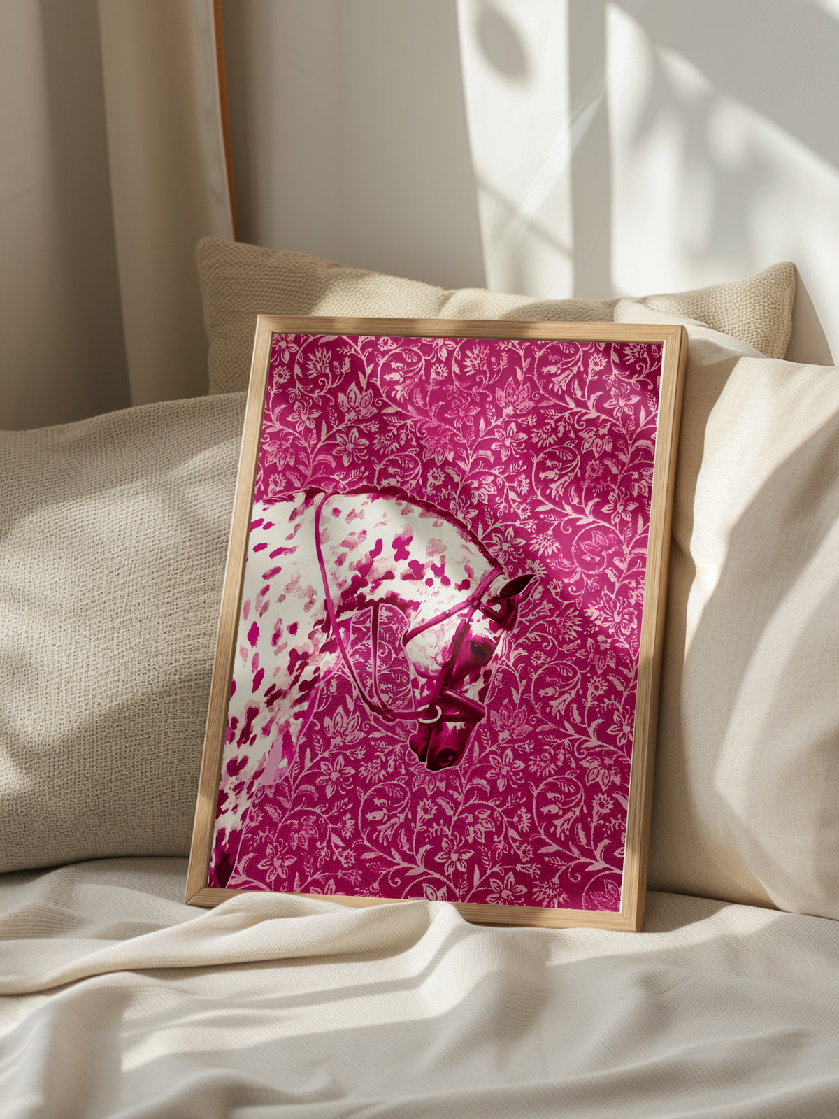Çiçek Desenli At Poster – Ahşap Çerçeveli Tablo