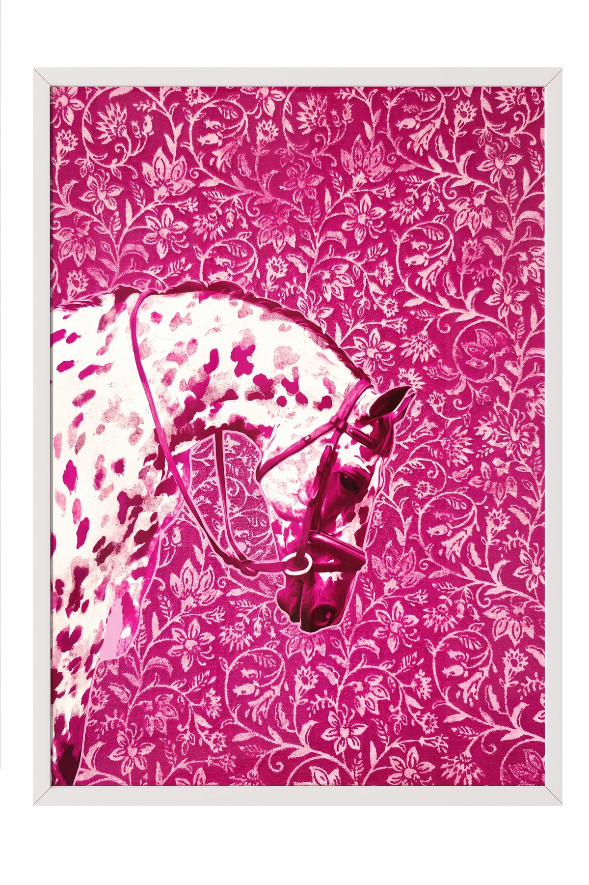 Çiçek Desenli At Poster – Beyaz Çerçeveli Tablo