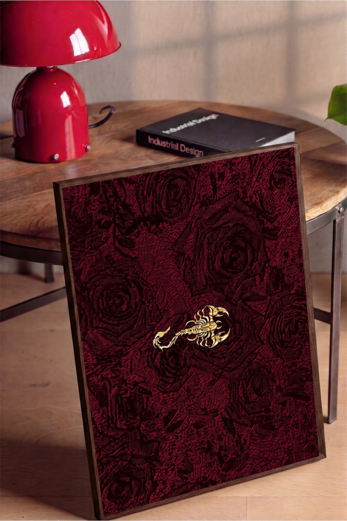 Akrep ve Gül Deseni Poster – Kahverengi Çerçeveli Tablo