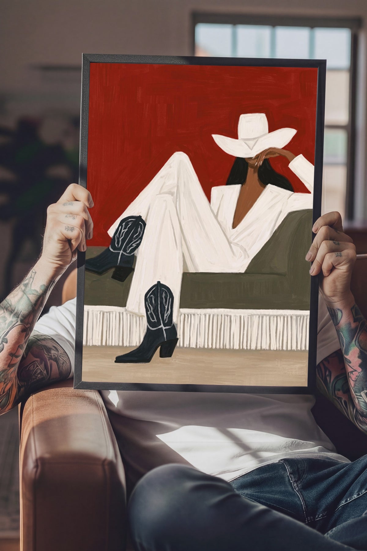 Kovboy Temalı Dinlenme Poster – Siyah Çerçeveli Tablo