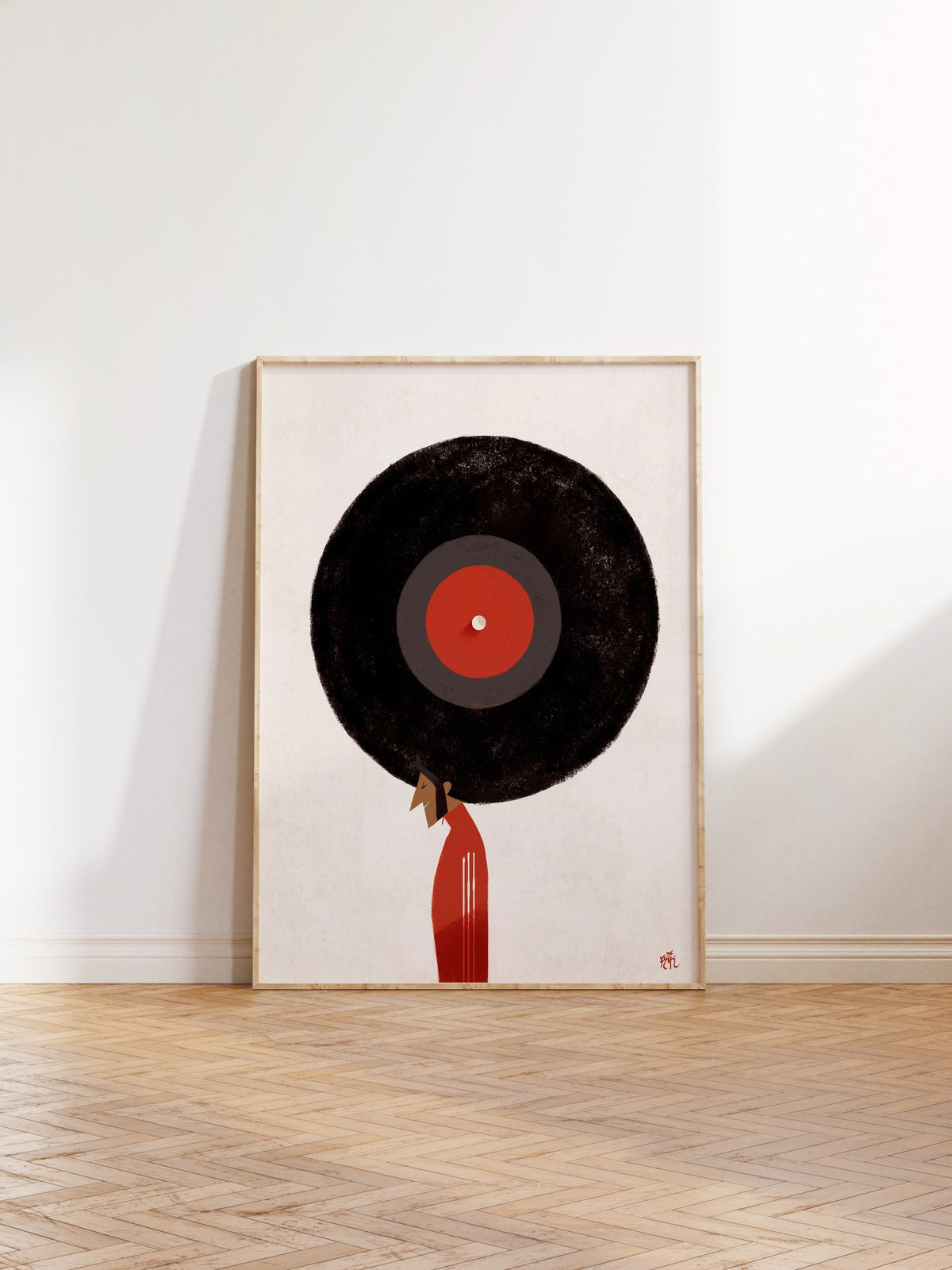 Kadın ve Plak Poster – Ahşap Çerçeveli Tablo