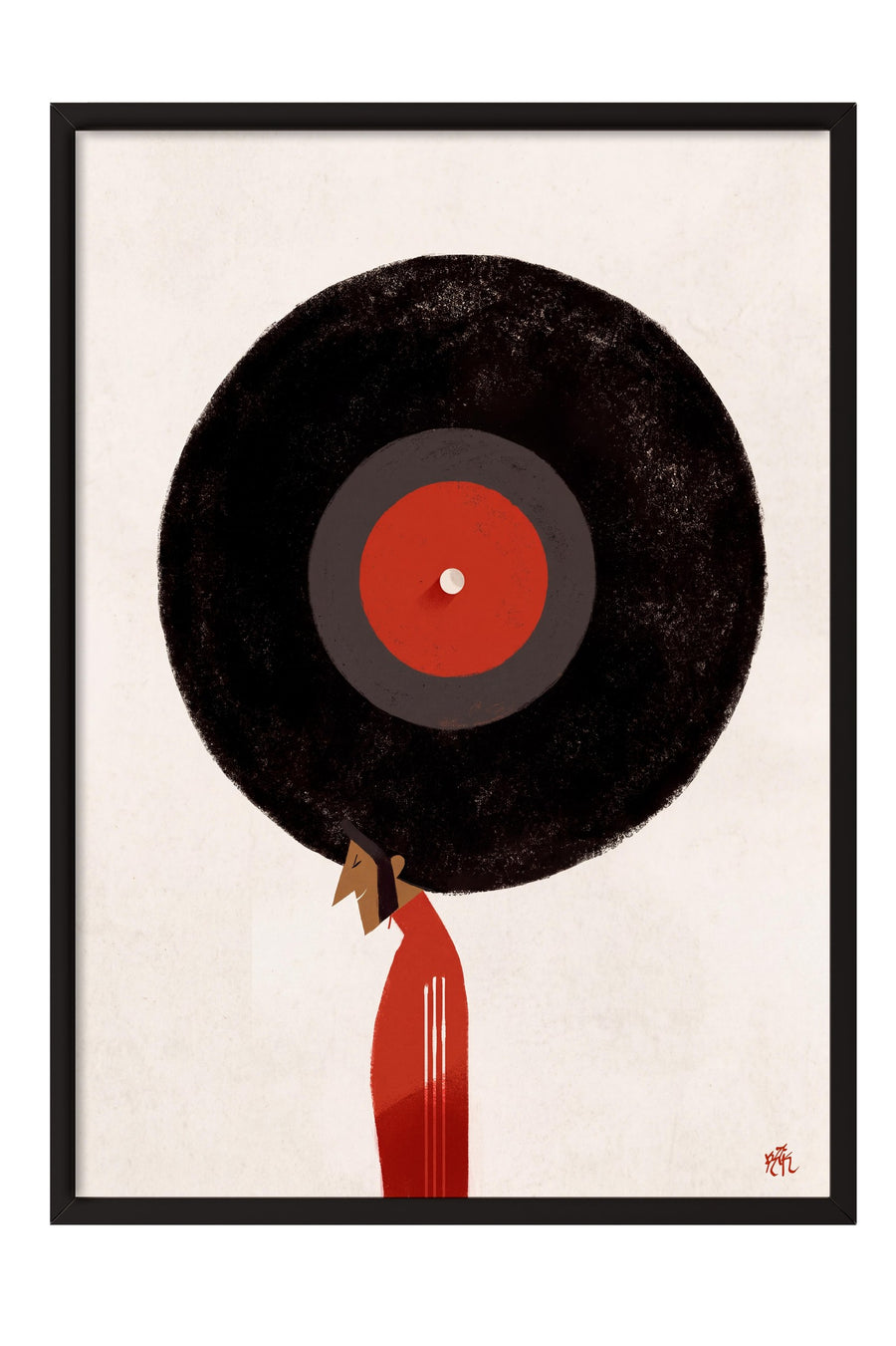 Kadın ve Plak Poster – Siyah Çerçeveli Tablo