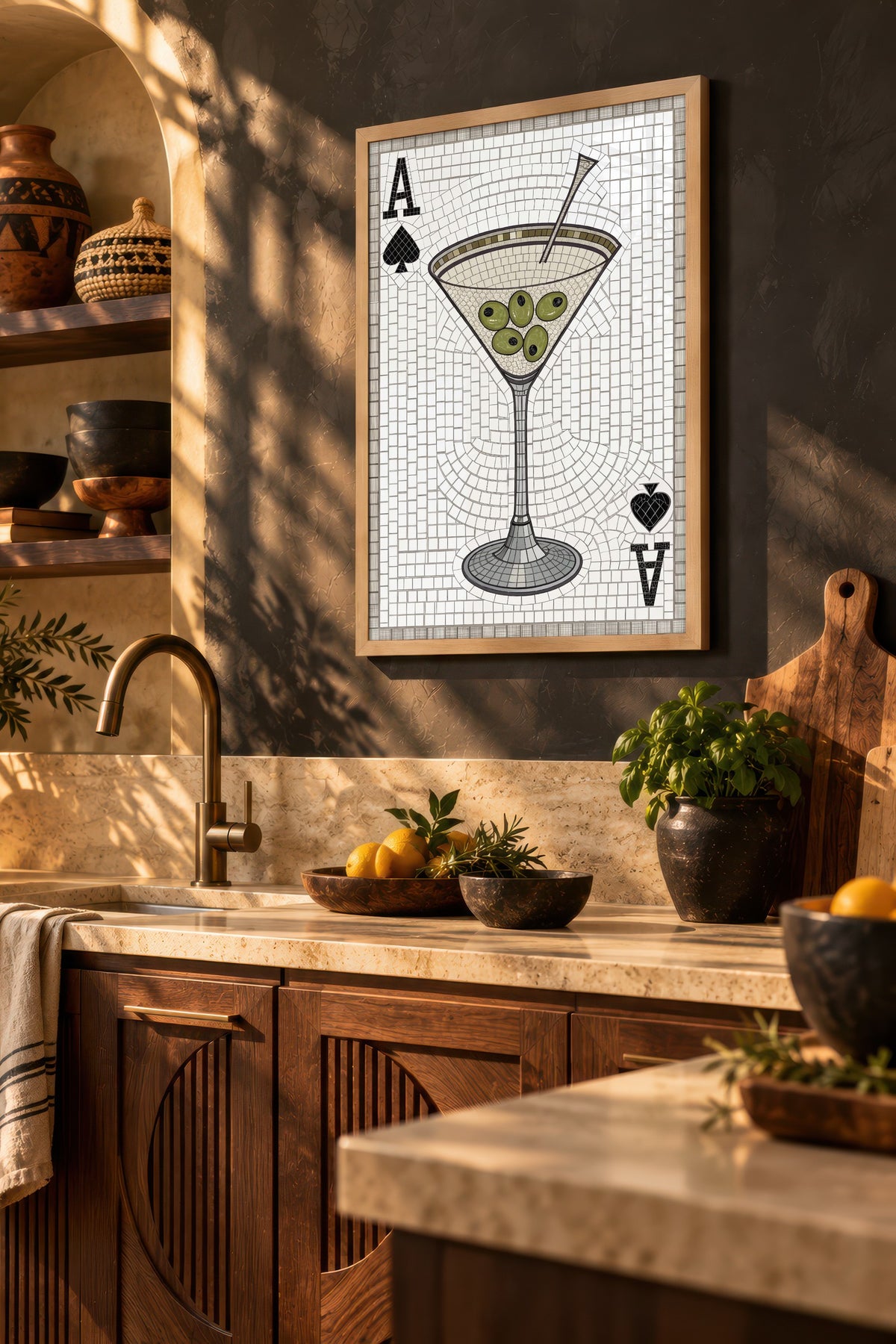 Zeytinli Martini Mozaiği Poster – Ahşap Çerçeveli Tablo