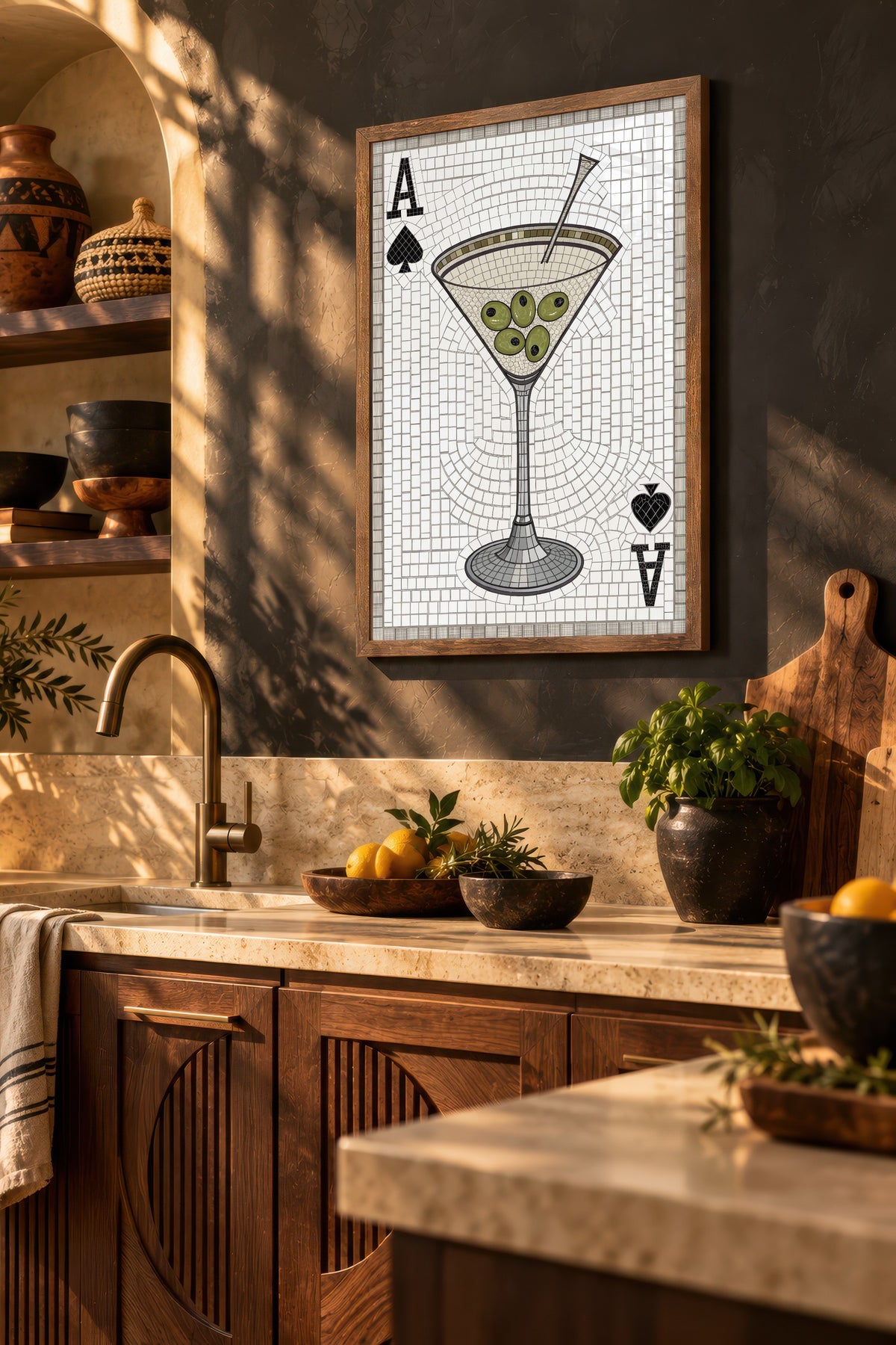 Zeytinli Martini Mozaiği Poster – Kahverengi Çerçeveli Tablo