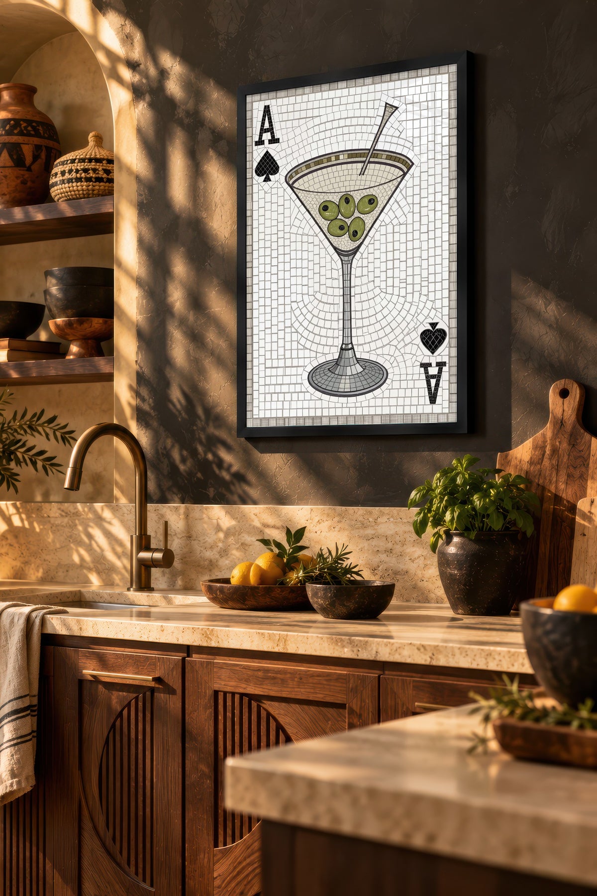 Zeytinli Martini Mozaiği Poster – Siyah Çerçeveli Tablo