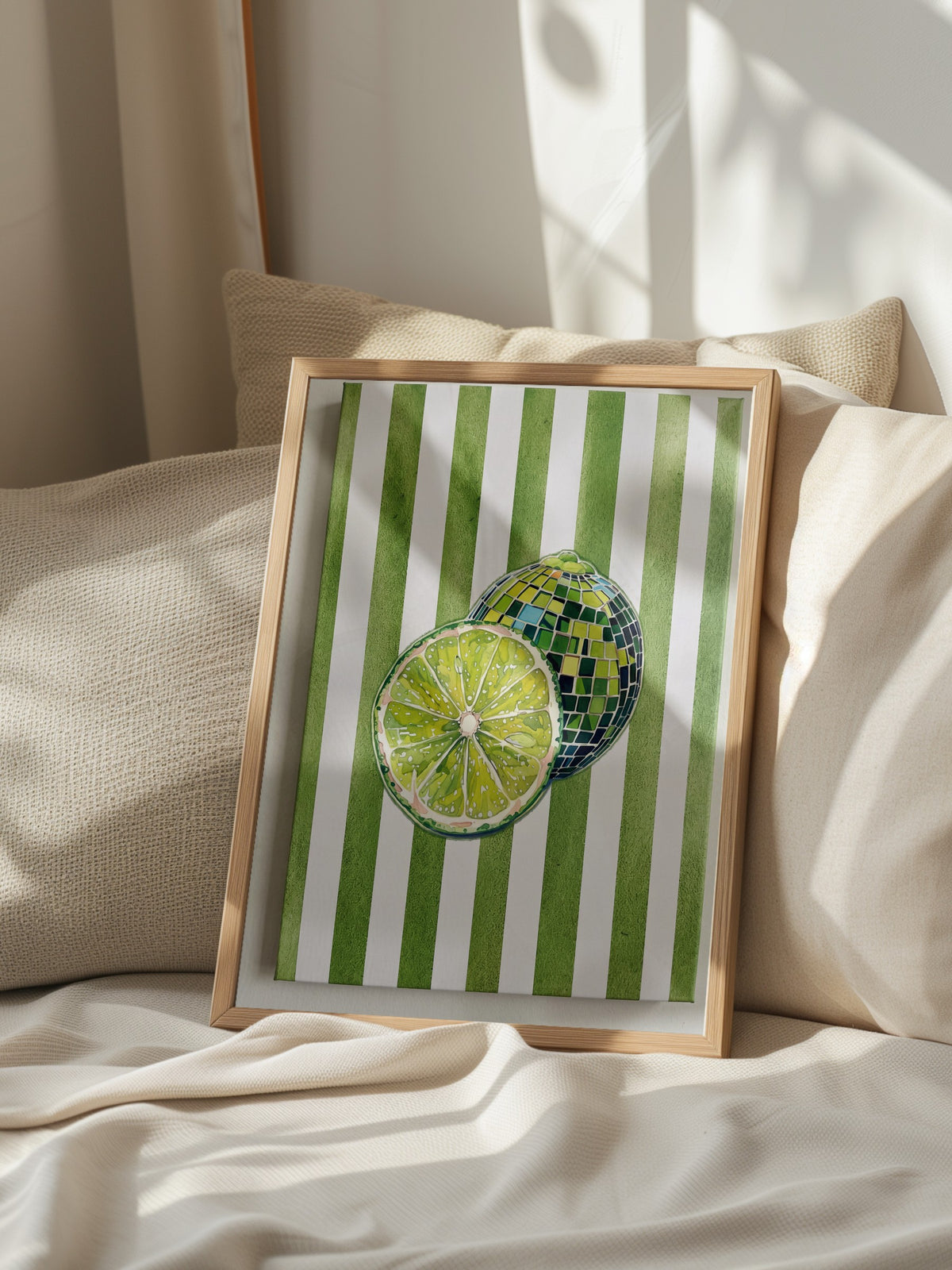 Yeşil Limon Deseni Poster – Ahşap Çerçeveli Tablo