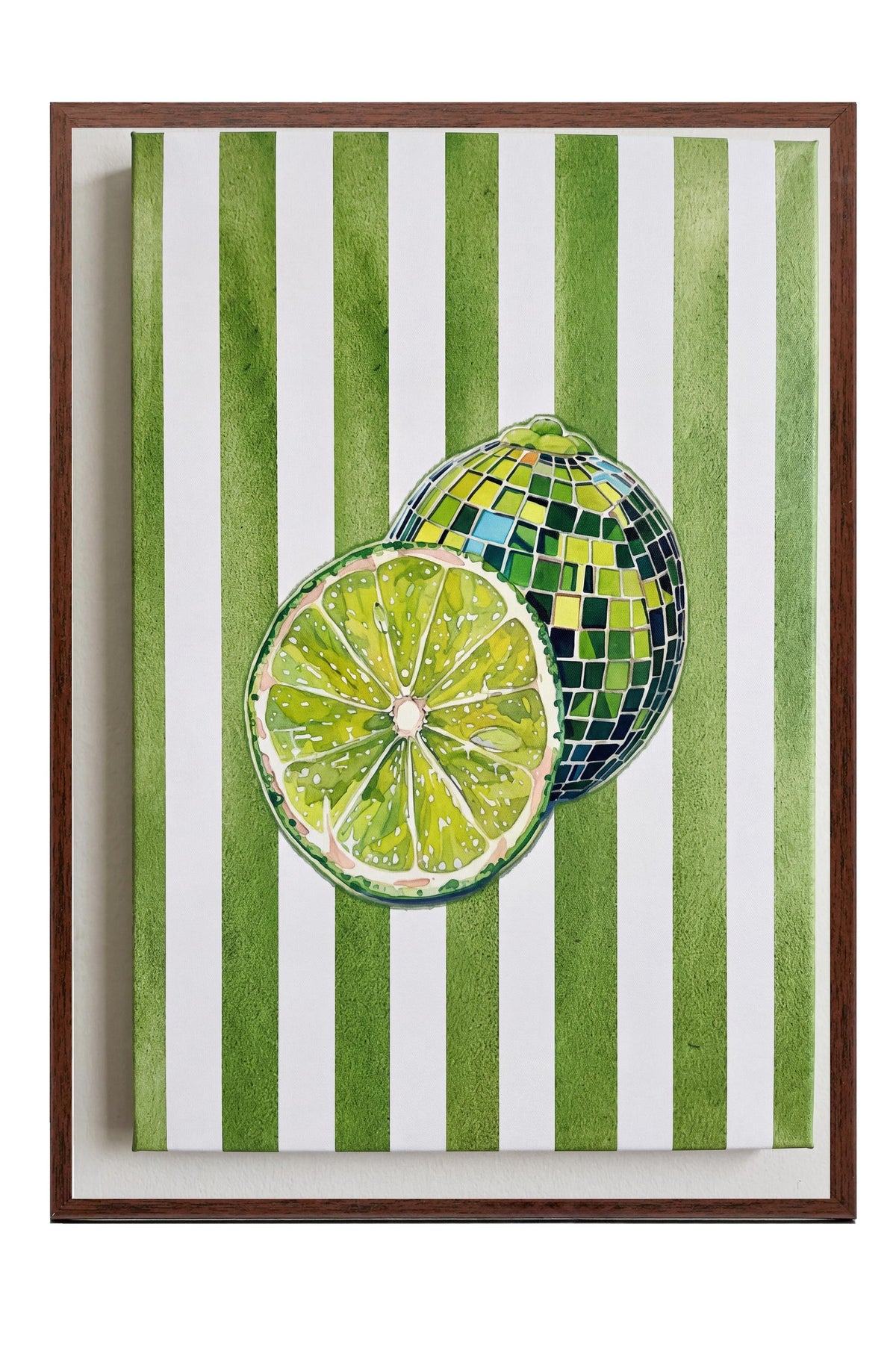 Yeşil Limon Deseni Poster – Kahverengi Çerçeveli Tablo