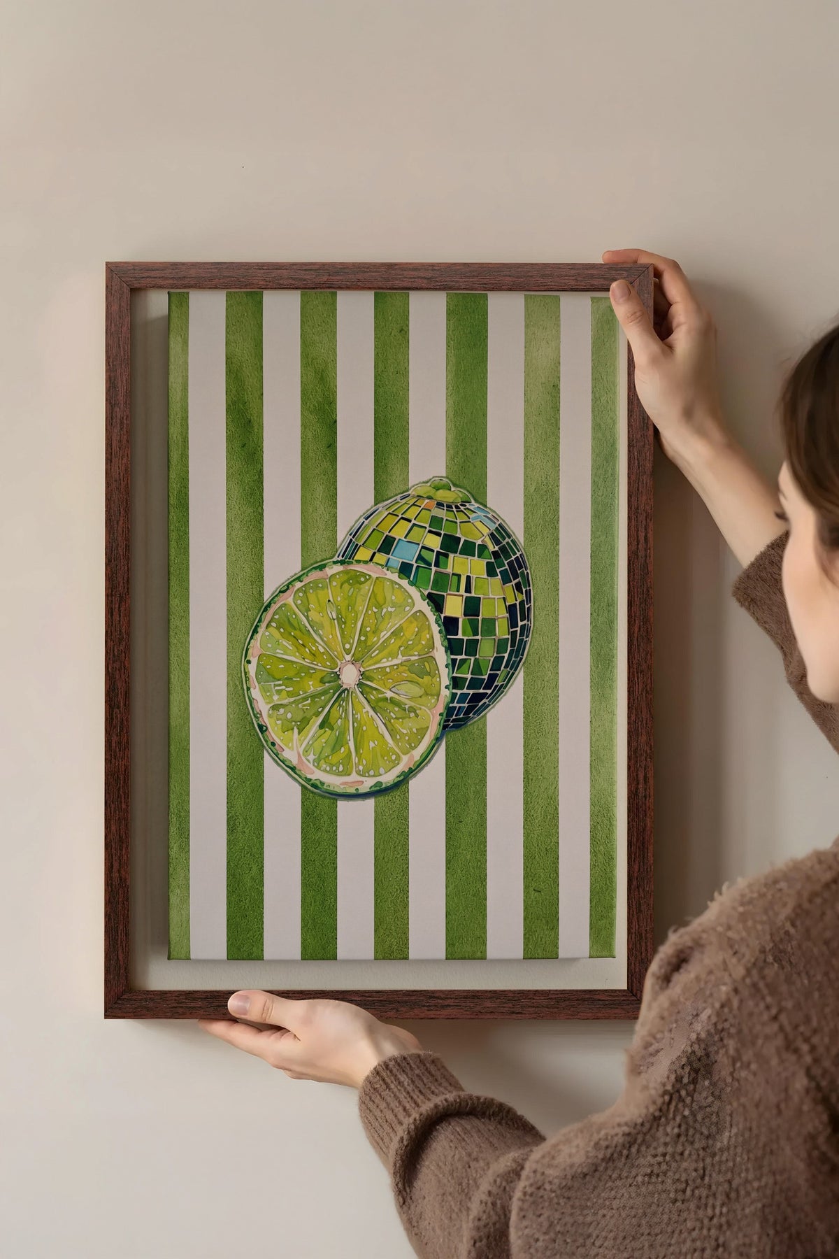 Yeşil Limon Deseni Poster – Kahverengi Çerçeveli Tablo