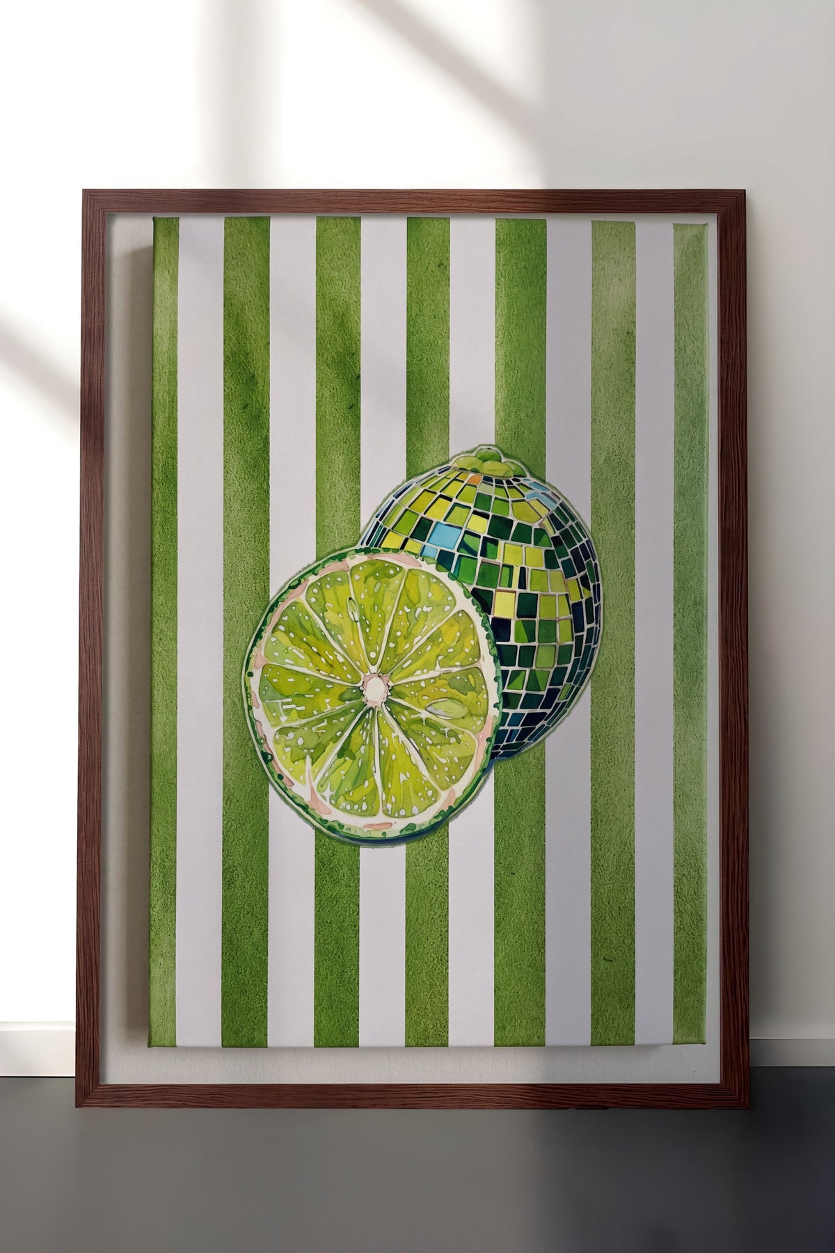 Yeşil Limon Deseni Poster – Kahverengi Çerçeveli Tablo