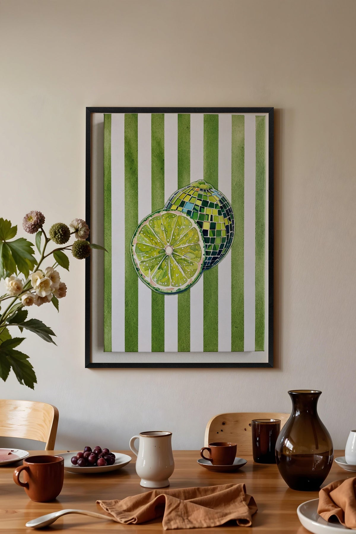 Yeşil Limon Deseni Poster – Siyah Çerçeveli Tablo