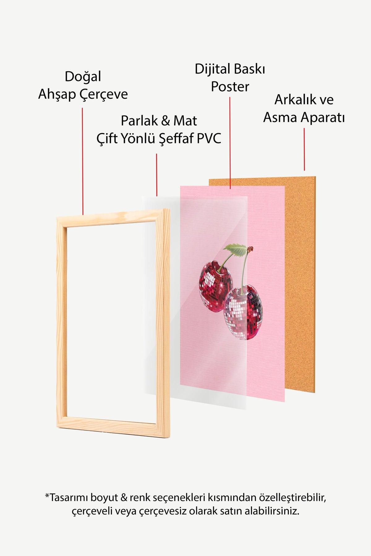 Disko topu şeklinde kirazlar Poster – Ahşap Çerçeveli Tablo